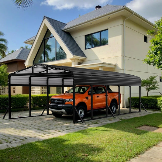 12x25FT Metal Carport, Heavy Duty Car Port Canopy with Aluminum Alloy Roof and Frame, Extra Large Carports Withstand Strong Wind or Heavy Rain, Suitable for Parking Pickup, Boat, Car, and Tractor