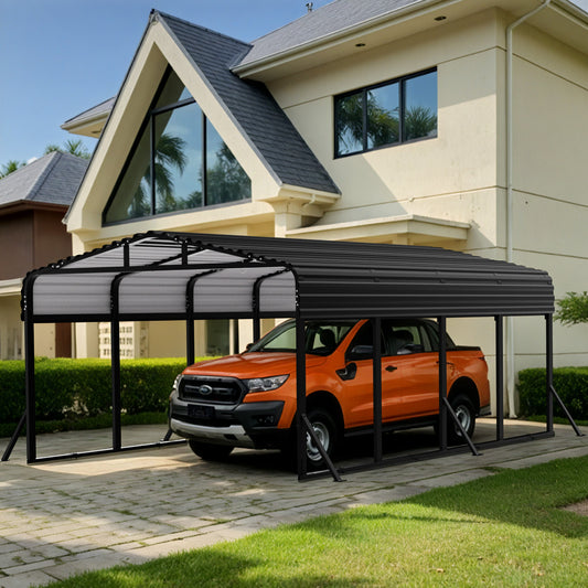 12x20FT Metal Carport, Heavy Duty Car Port Canopy with Aluminum Alloy Roof and Frame, Extra Large Carports Withstand Strong Wind or Heavy Rain, Suitable for Parking Pickup, Boat, Car, and Tractor
