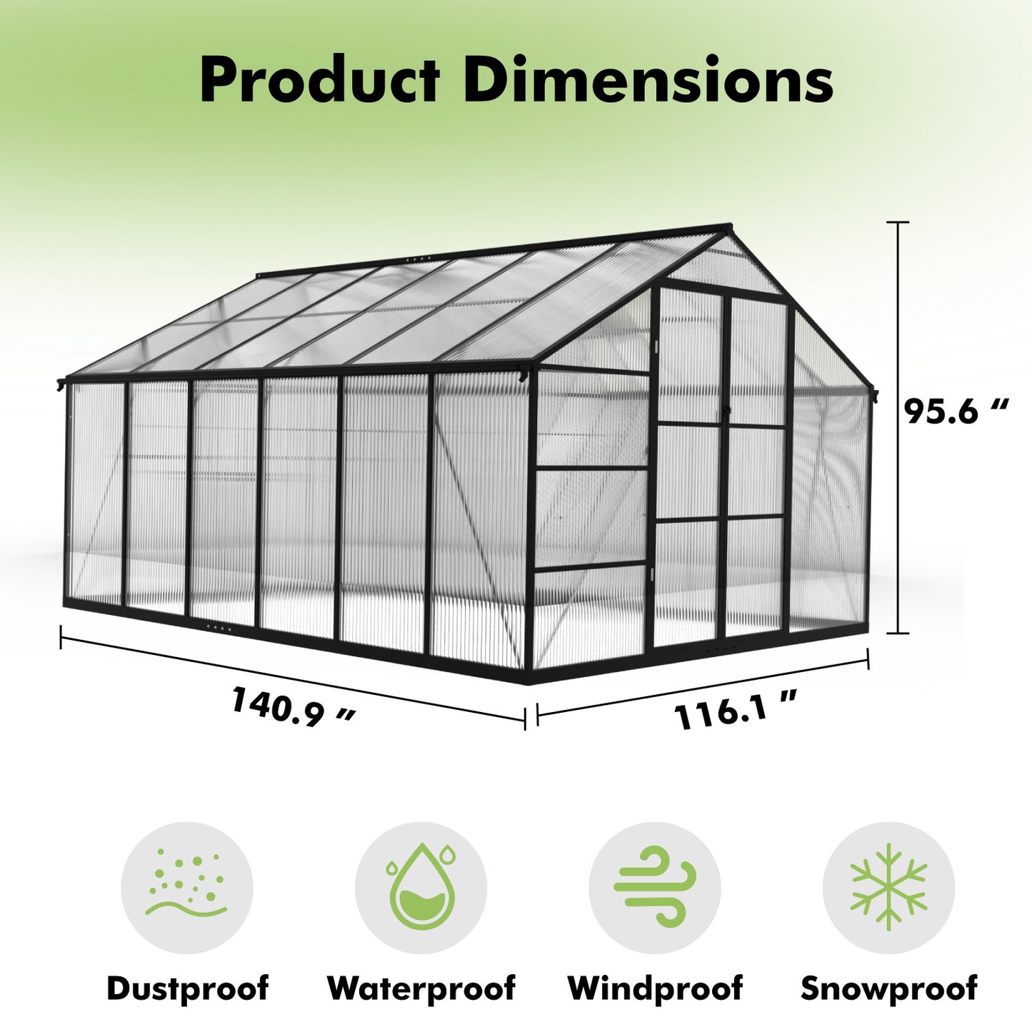 10×12FT Green Houses for Outside, Large Walk-in Greenhouse for Outdoors and Winter Garden Planting, Enhanced Aluminum Greenhouse Kit Withstands Strong Wind or Heavy Snow to Protect Vegetable or Plants
