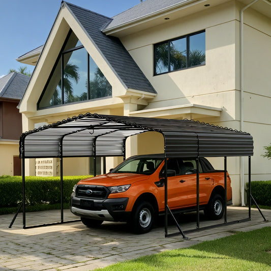 10x15FT Metal Carport, Heavy Duty Car Port Canopy with Aluminum Alloy Roof and Frame, Extra Large Carports Withstand Strong Wind or Heavy Rain, Suitable for Parking Pickup, Boat, Car, and Tractor