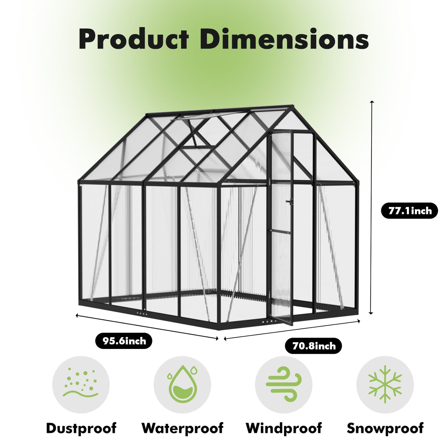 6×8FT Green Houses for Outside, Large Walk-in Greenhouse for Outdoors and Winter Garden Planting, Enhanced Aluminum Greenhouse Kit Withstands Strong Wind or Heavy Snow to Protect Vegetable or Plants