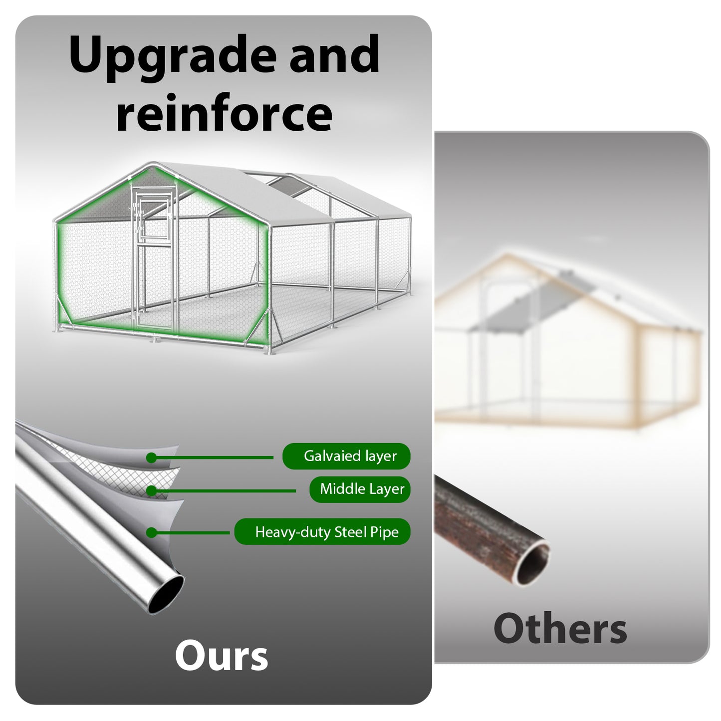 Metal Chicken Coop with Waterproof Cover, Large Metal Chicken Coop with Platform Ladder, Outdoor Chicken Run with Waterproof & UV-Resistant Cover, Reinforced Frame Pen for Chickens, Ducks & Small Pets, 9.8x19.7x6.4FT
