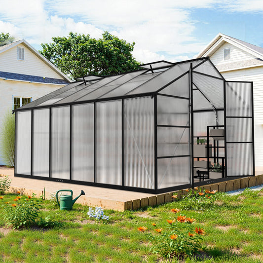 10×12FT Green Houses for Outside, Large Walk-in Greenhouse for Outdoors and Winter Garden Planting, Enhanced Aluminum Greenhouse Kit Withstands Strong Wind or Heavy Snow to Protect Vegetable or Plants