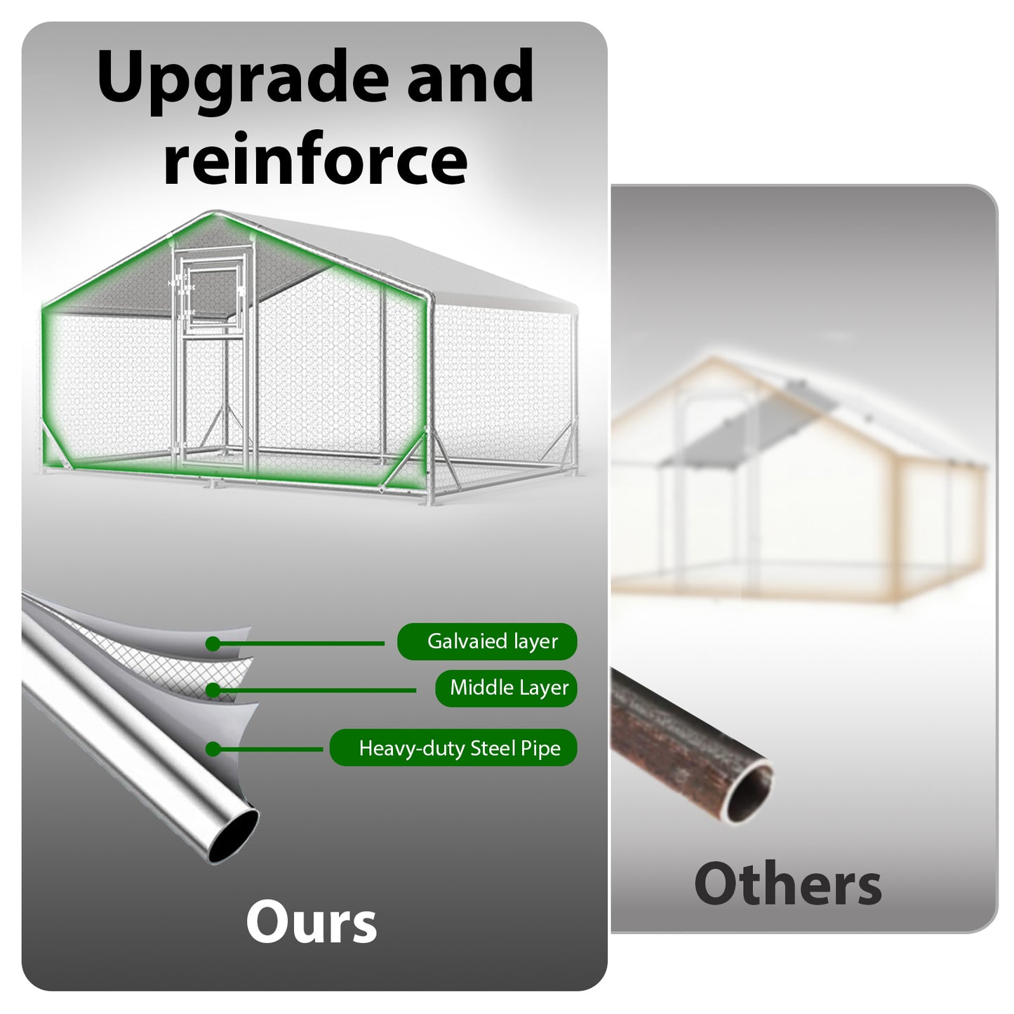 Metal Chicken Coop with Waterproof Cover, Large Walk-in Chicken Run for Backyard, Reinforced Frame Poultry Pen with Platform Ladder for Chickens, Ducks & Small Pets, 9.8x13.1x6.4FT