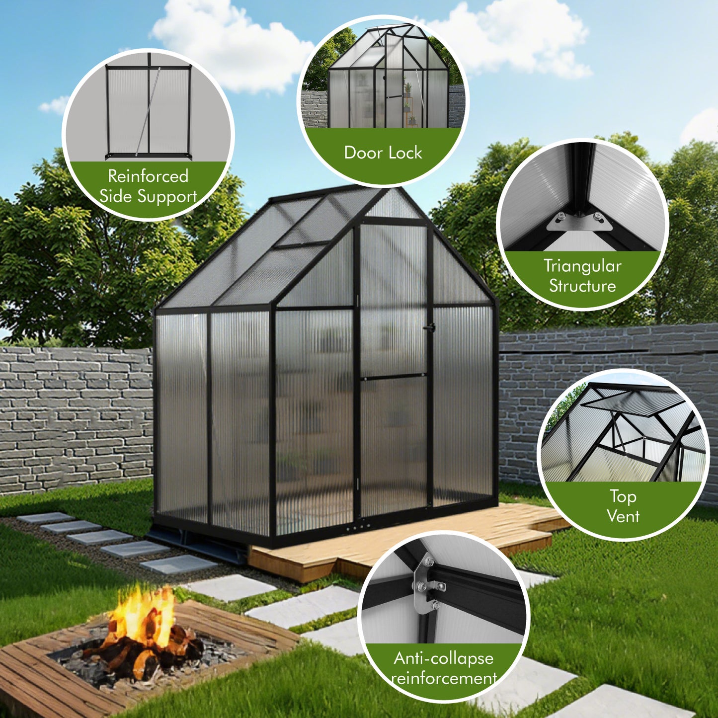 6×4FT Green Houses for Outside, Large Walk-in Greenhouse for Outdoors and Winter Garden Planting, Enhanced Aluminum Greenhouse Kit Withstands Strong Wind or Heavy Snow to Protect Vegetable or Plants