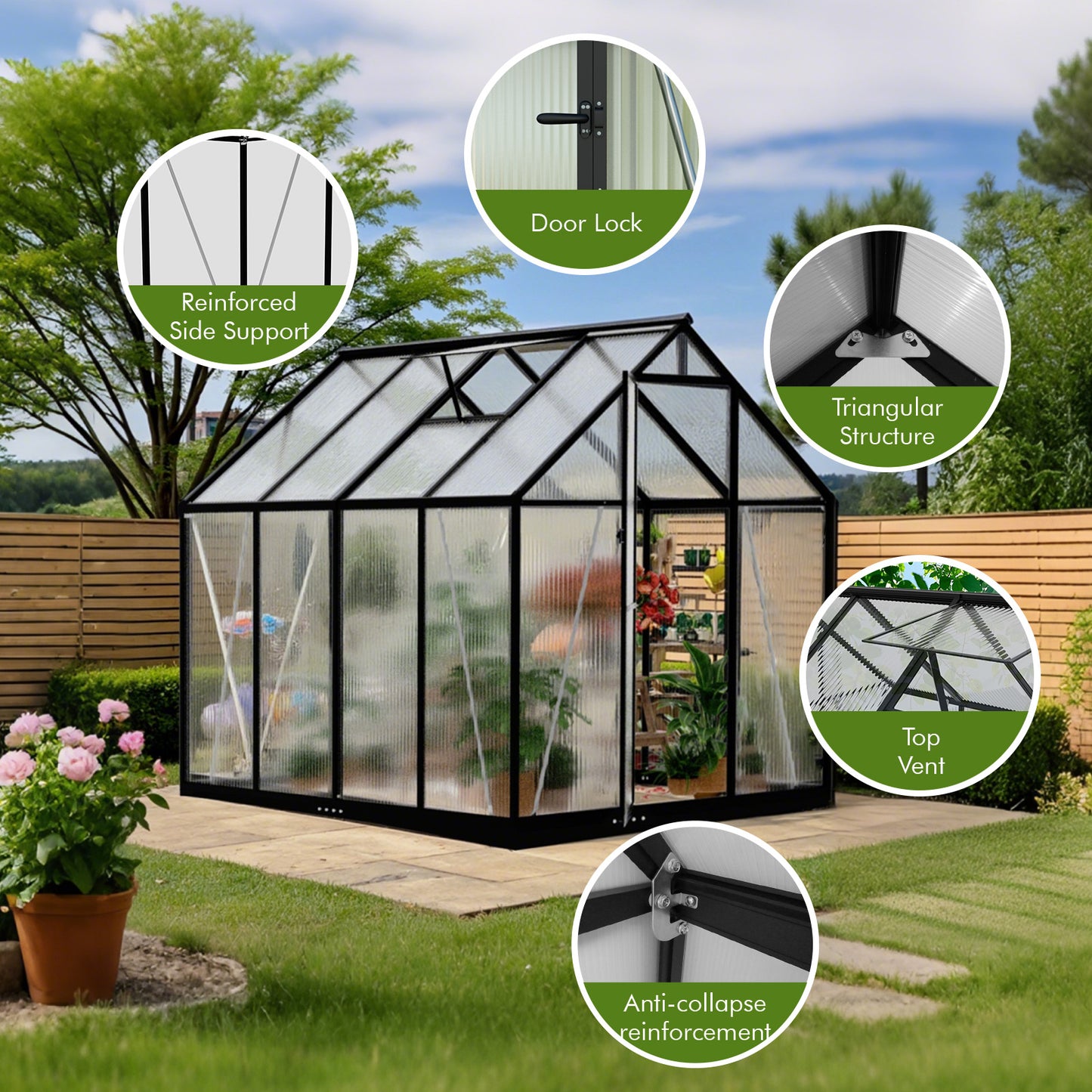 6×8FT Green Houses for Outside, Large Walk-in Greenhouse for Outdoors and Winter Garden Planting, Enhanced Aluminum Greenhouse Kit Withstands Strong Wind or Heavy Snow to Protect Vegetable or Plants