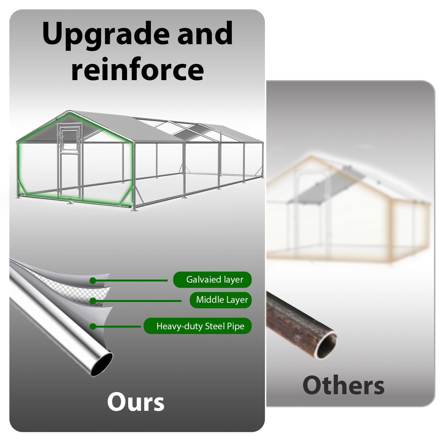 Metal Chicken Coop with Waterproof Cover, Large Walk-in Poultry Run for Backyard, Reinforced Frame with Perch Ladder for Chickens, Ducks & Small Pets, 9.8x26.2x6.4FT