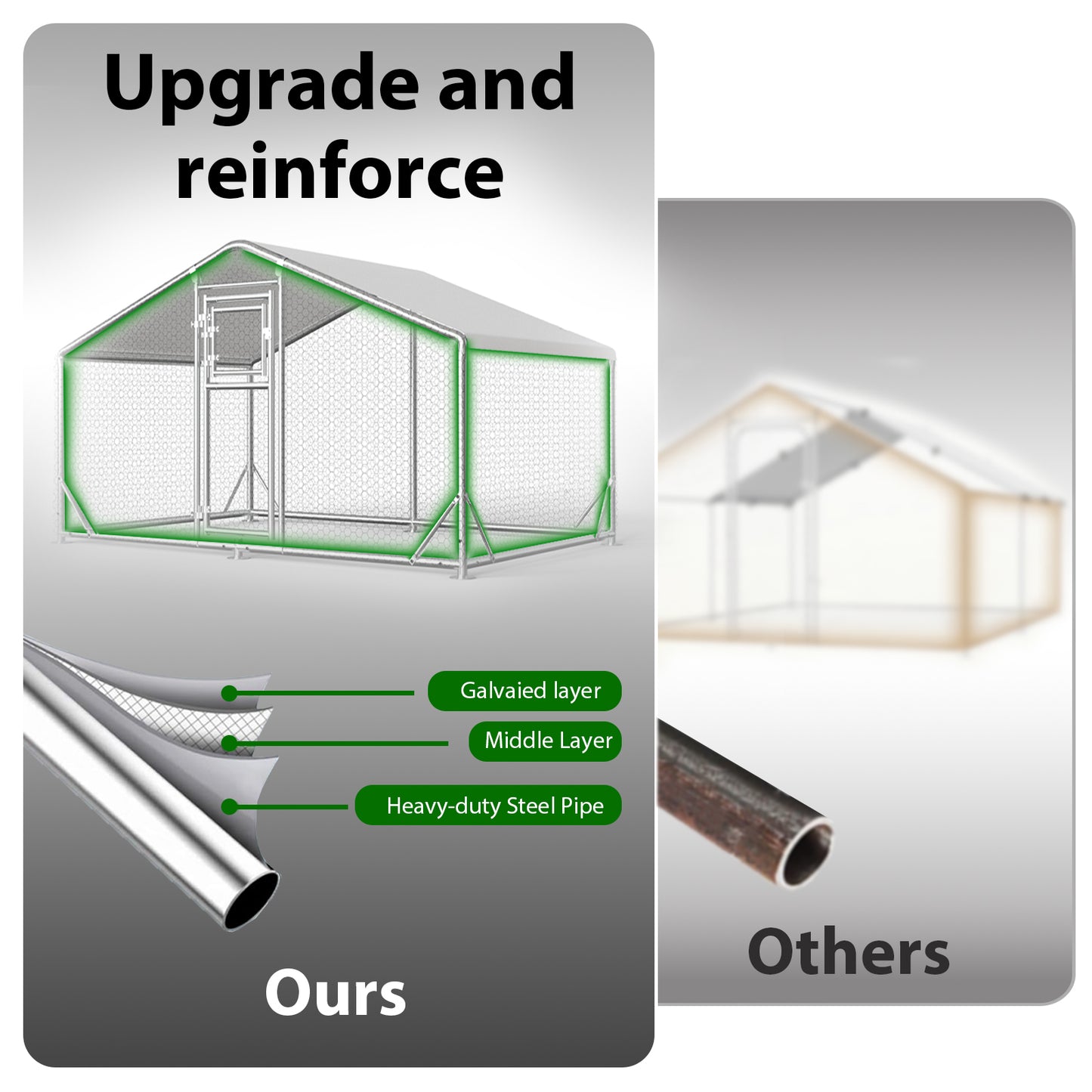 Metal Chicken Coop with Waterproof Cover, Large Walk-in Poultry Run for Backyard, Reinforced Frame with Perch Ladder for Chickens, Ducks & Small Pets, 9.8x6.5x6.4FT