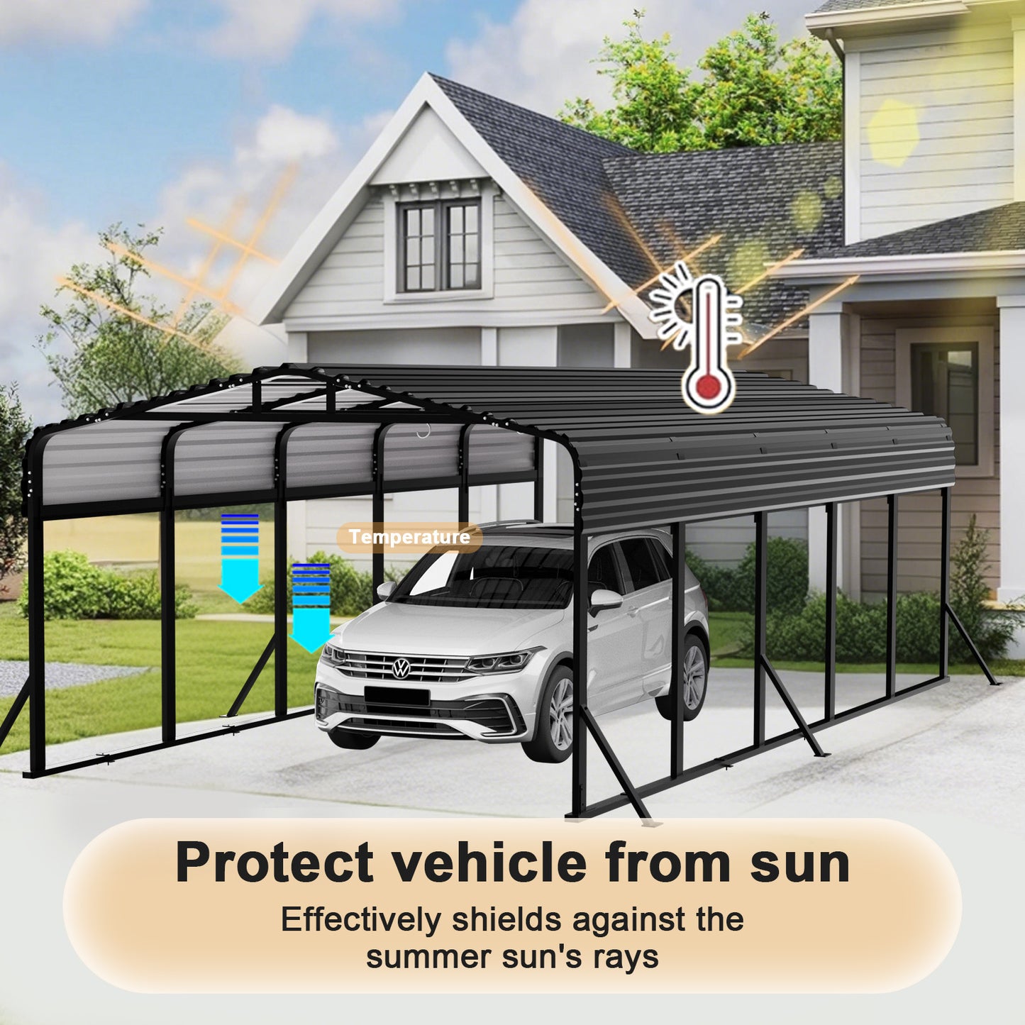 12x25FT Metal Carport, Heavy Duty Car Port Canopy with Aluminum Alloy Roof and Frame, Extra Large Carports Withstand Strong Wind or Heavy Rain, Suitable for Parking Pickup, Boat, Car, and Tractor