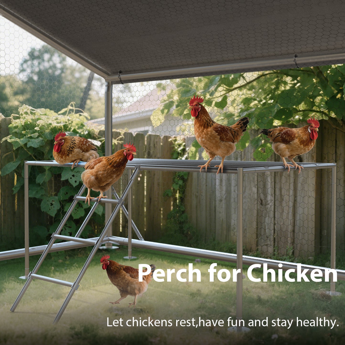 Metal Chicken Coop with Waterproof Cover, Large Metal Chicken Coop with Platform Ladder, Outdoor Chicken Run with Waterproof & UV-Resistant Cover, Reinforced Frame Pen for Chickens, Ducks & Small Pets, 9.8x19.7x6.4FT