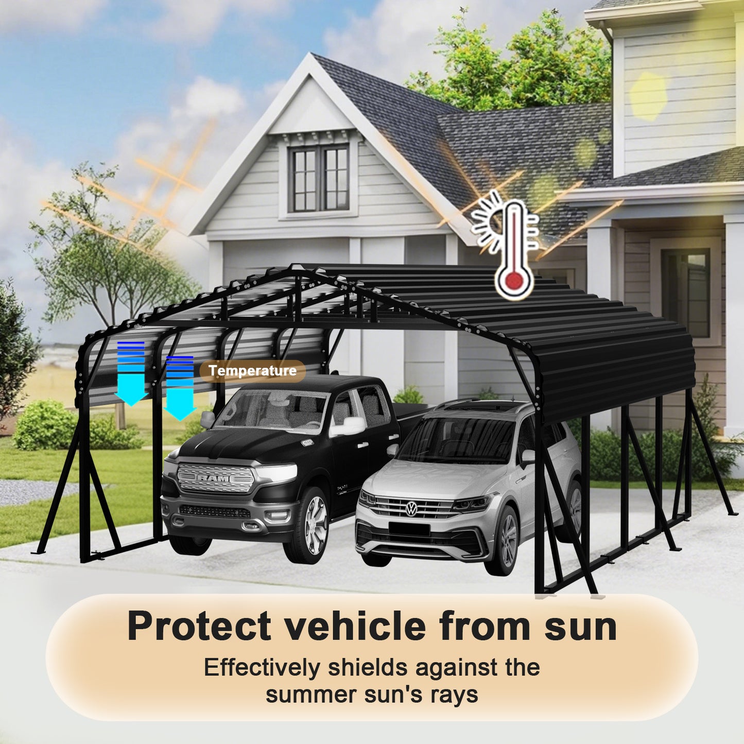 20x20FT Metal Carport, Heavy Duty Car Port Canopy with Aluminum Alloy Roof and Frame, Extra Large Carports Withstand Strong Wind or Heavy Rain, Suitable for Parking Pickup, Boat, Car, and Tractor