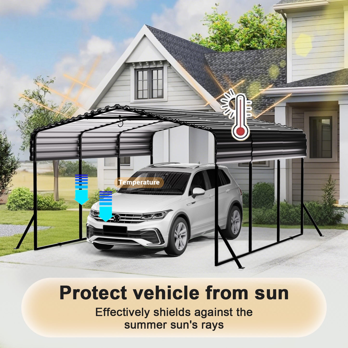 10x15FT Metal Carport, Heavy Duty Car Port Canopy with Aluminum Alloy Roof and Frame, Extra Large Carports Withstand Strong Wind or Heavy Rain, Suitable for Parking Pickup, Boat, Car, and Tractor