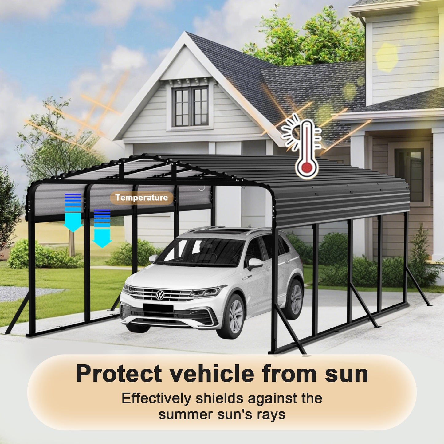 12x20FT Metal Carport, Heavy Duty Car Port Canopy with Aluminum Alloy Roof and Frame, Extra Large Carports Withstand Strong Wind or Heavy Rain, Suitable for Parking Pickup, Boat, Car, and Tractor