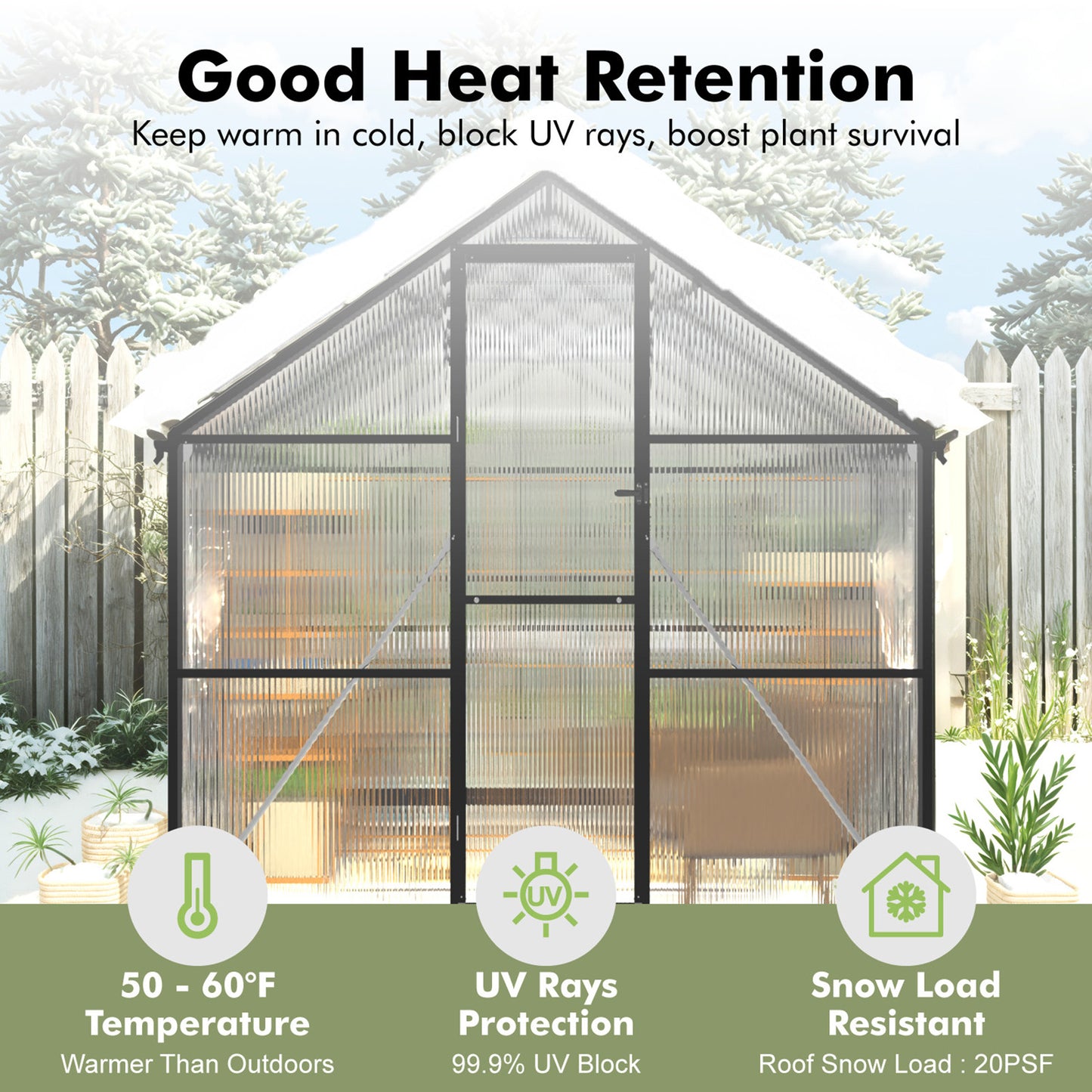 6×8FT Green Houses for Outside, Large Walk-in Greenhouse for Outdoors and Winter Garden Planting, Enhanced Aluminum Greenhouse Kit Withstands Strong Wind or Heavy Snow to Protect Vegetable or Plants
