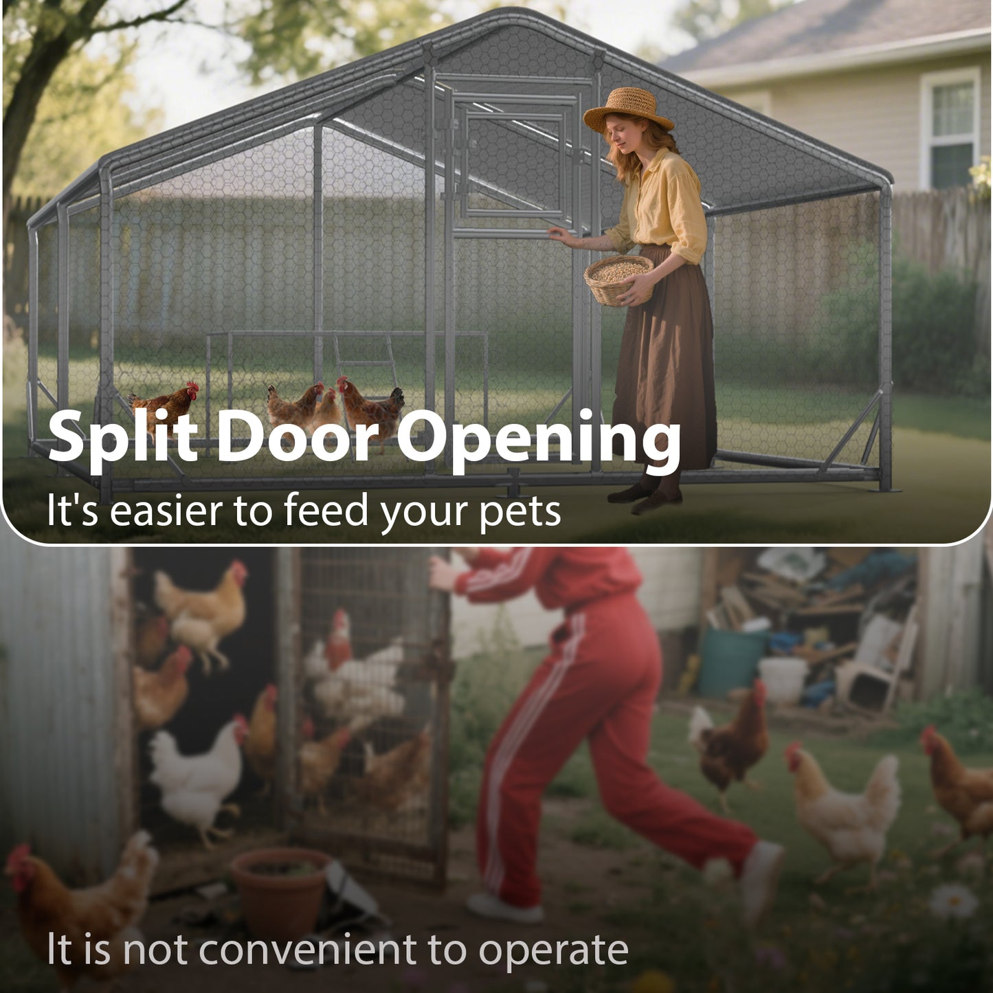 Metal Chicken Coop with Waterproof Cover, Large Walk-in Chicken Run for Backyard, Reinforced Frame Poultry Pen with Platform Ladder for Chickens, Ducks & Small Pets, 9.8x13.1x6.4FT