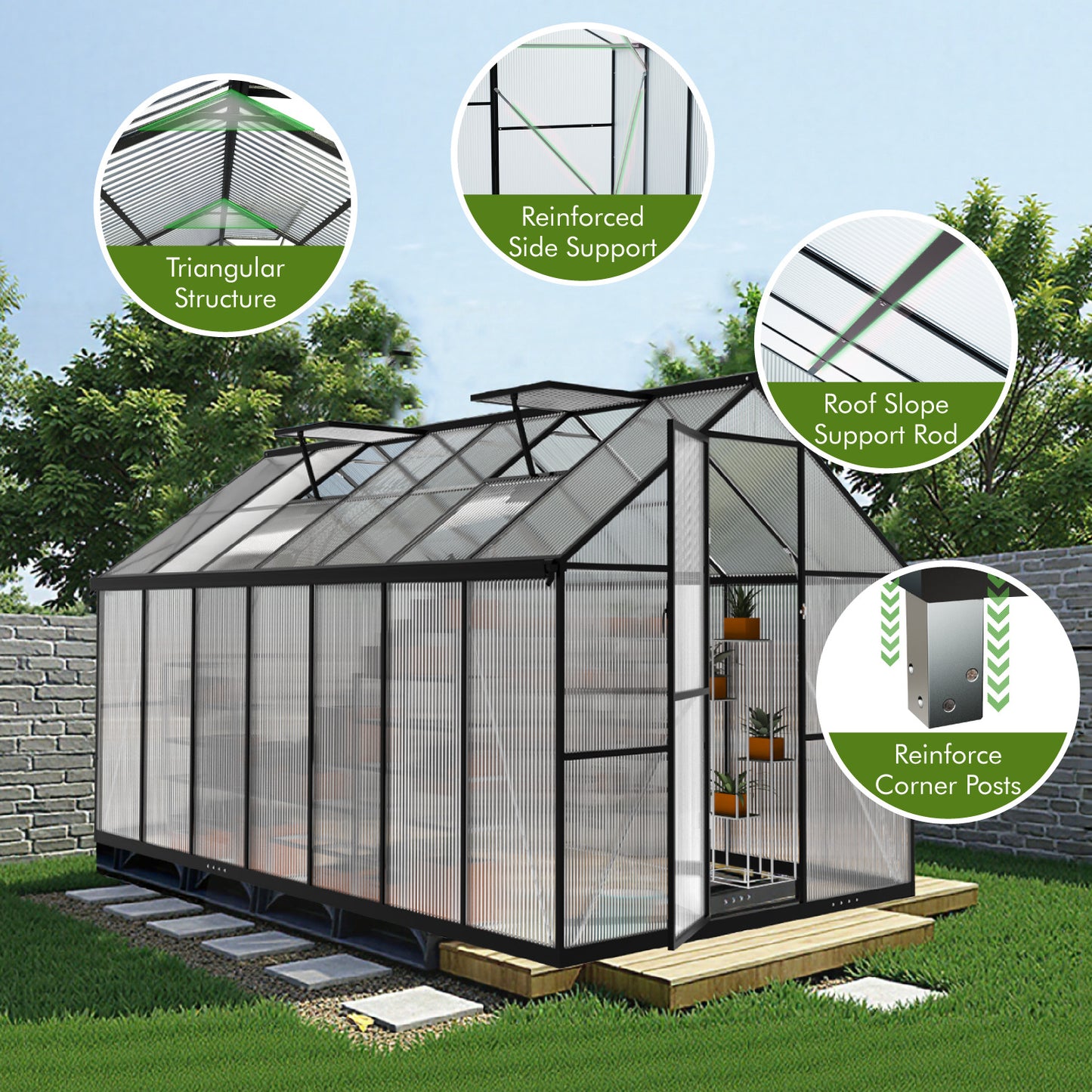 8×14FT Heavy Duty Greenhouse, Large Walk-in Green Houses for Outside and Winter Garden Planting, Enhanced Aluminum Greenhouse Kit Withstands Strong Wind or Heavy Snow to Protect Vegetables or Plants