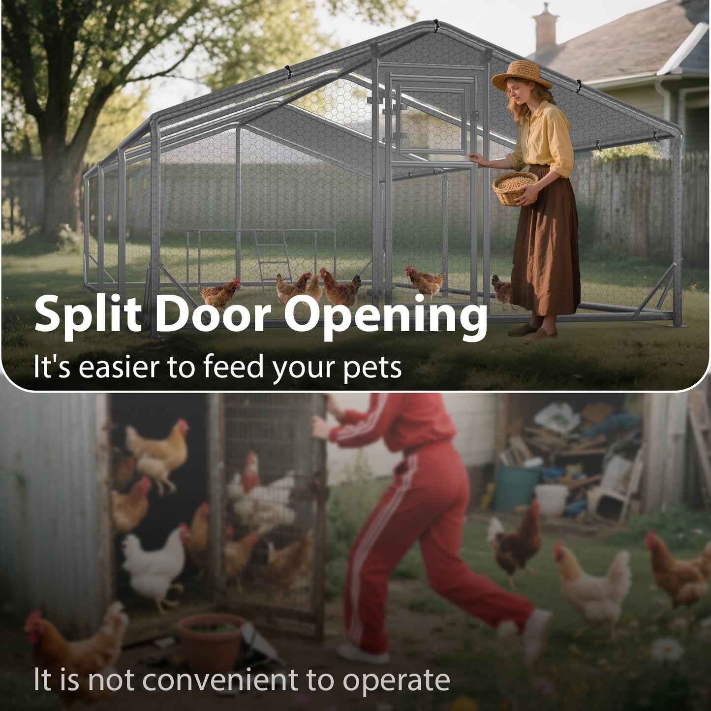 Metal Chicken Coop with Waterproof Cover, Large Metal Chicken Coop with Platform Ladder, Outdoor Chicken Run with Waterproof & UV-Resistant Cover, Reinforced Frame Pen for Chickens, Ducks & Small Pets, 9.8x19.7x6.4FT