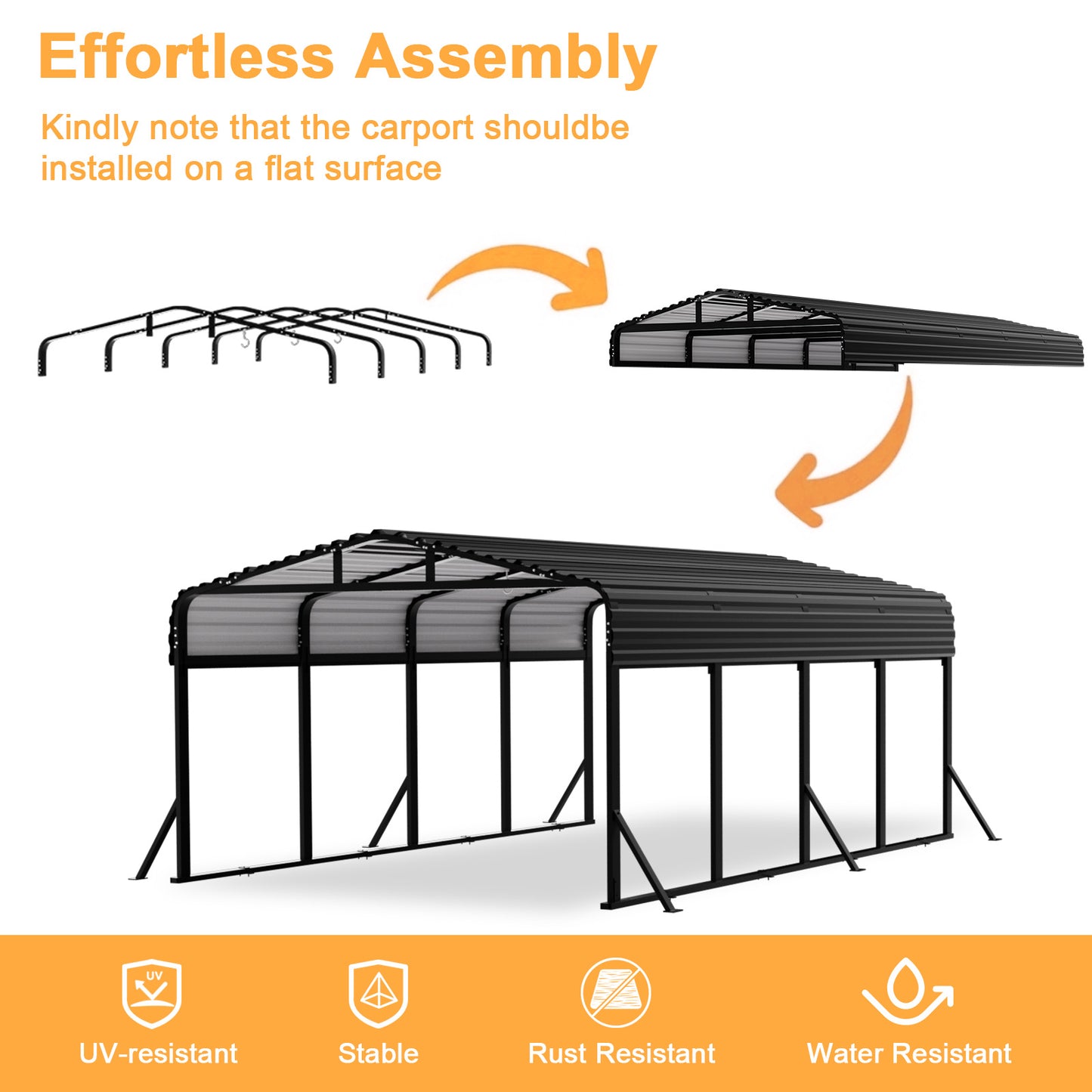 12x20FT Metal Carport, Heavy Duty Car Port Canopy with Aluminum Alloy Roof and Frame, Extra Large Carports Withstand Strong Wind or Heavy Rain, Suitable for Parking Pickup, Boat, Car, and Tractor