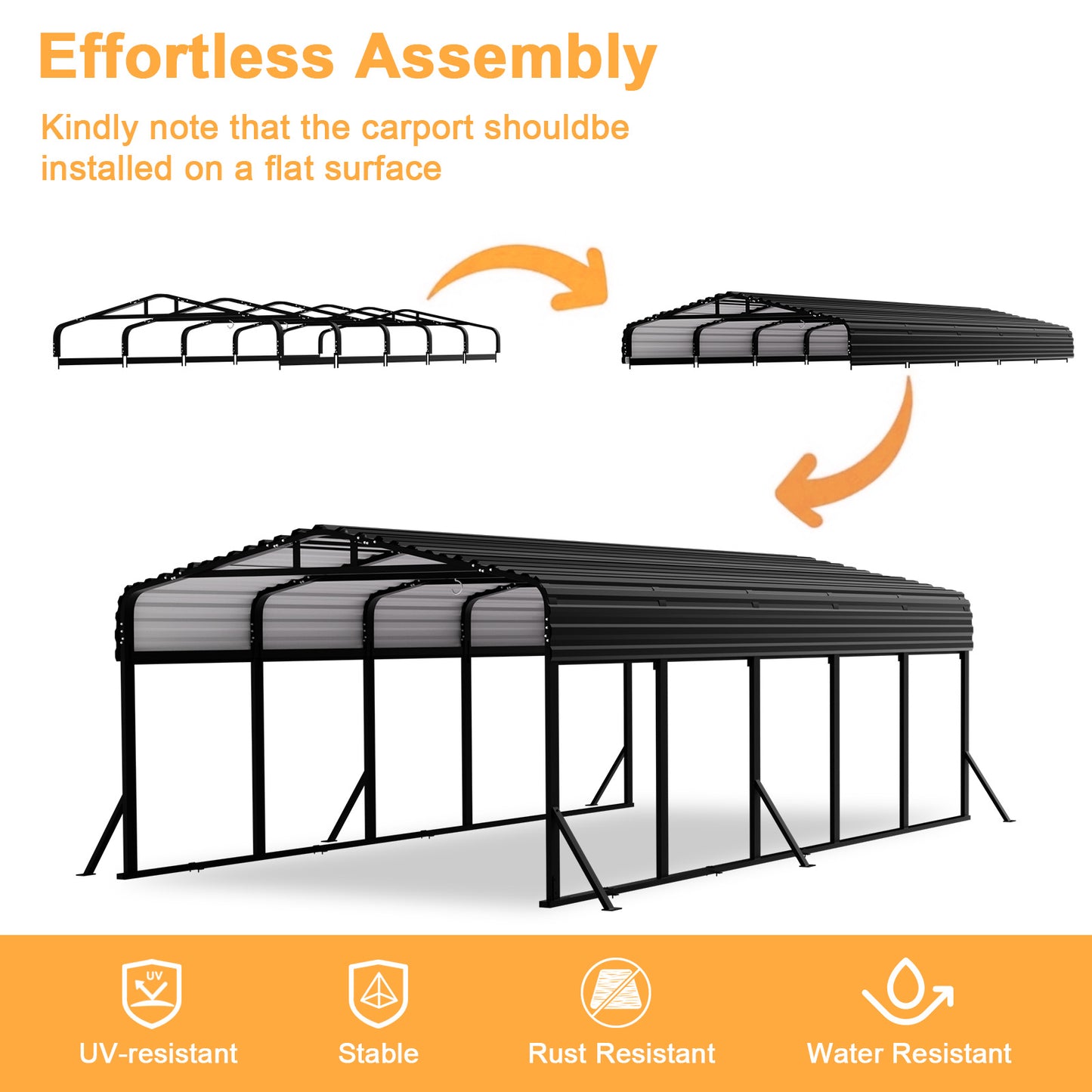 12x25FT Metal Carport, Heavy Duty Car Port Canopy with Aluminum Alloy Roof and Frame, Extra Large Carports Withstand Strong Wind or Heavy Rain, Suitable for Parking Pickup, Boat, Car, and Tractor