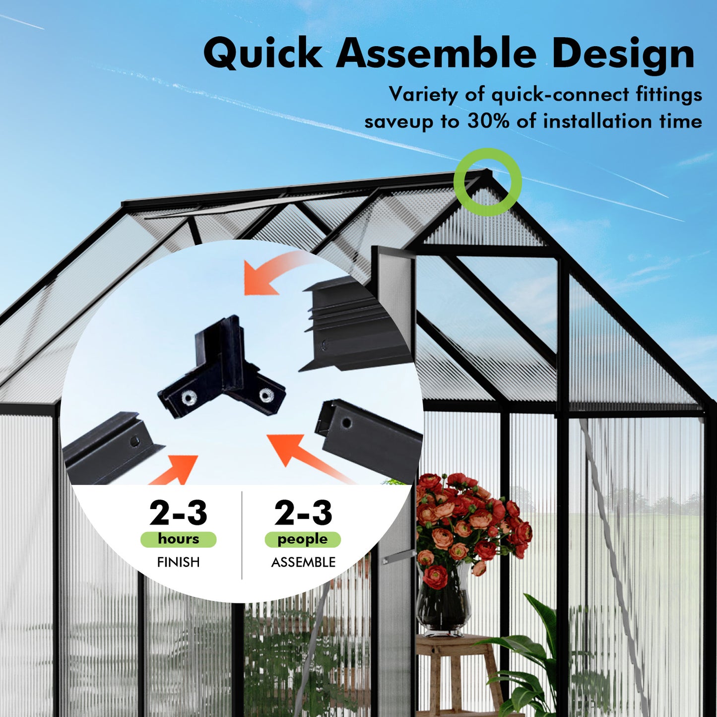 6×8FT Green Houses for Outside, Large Walk-in Greenhouse for Outdoors and Winter Garden Planting, Enhanced Aluminum Greenhouse Kit Withstands Strong Wind or Heavy Snow to Protect Vegetable or Plants