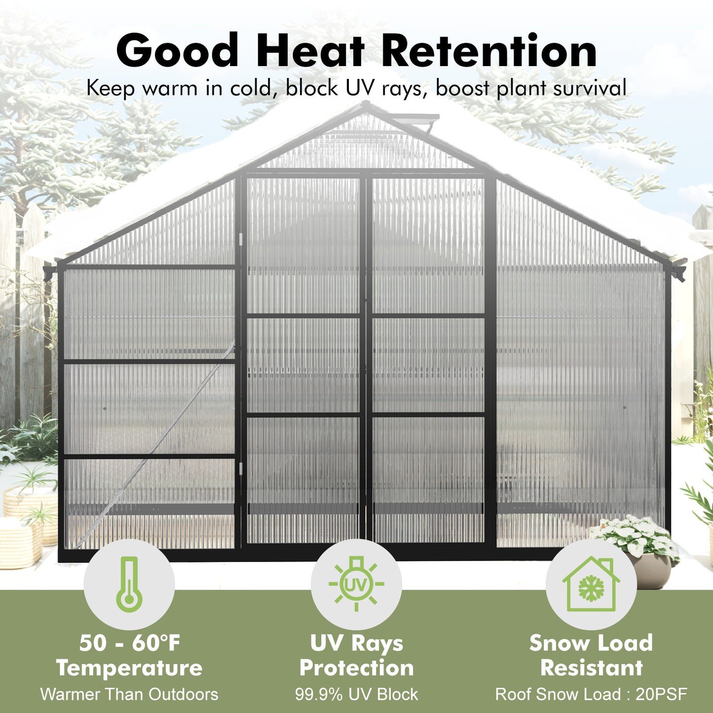 10×12FT Green Houses for Outside, Large Walk-in Greenhouse for Outdoors and Winter Garden Planting, Enhanced Aluminum Greenhouse Kit Withstands Strong Wind or Heavy Snow to Protect Vegetable or Plants
