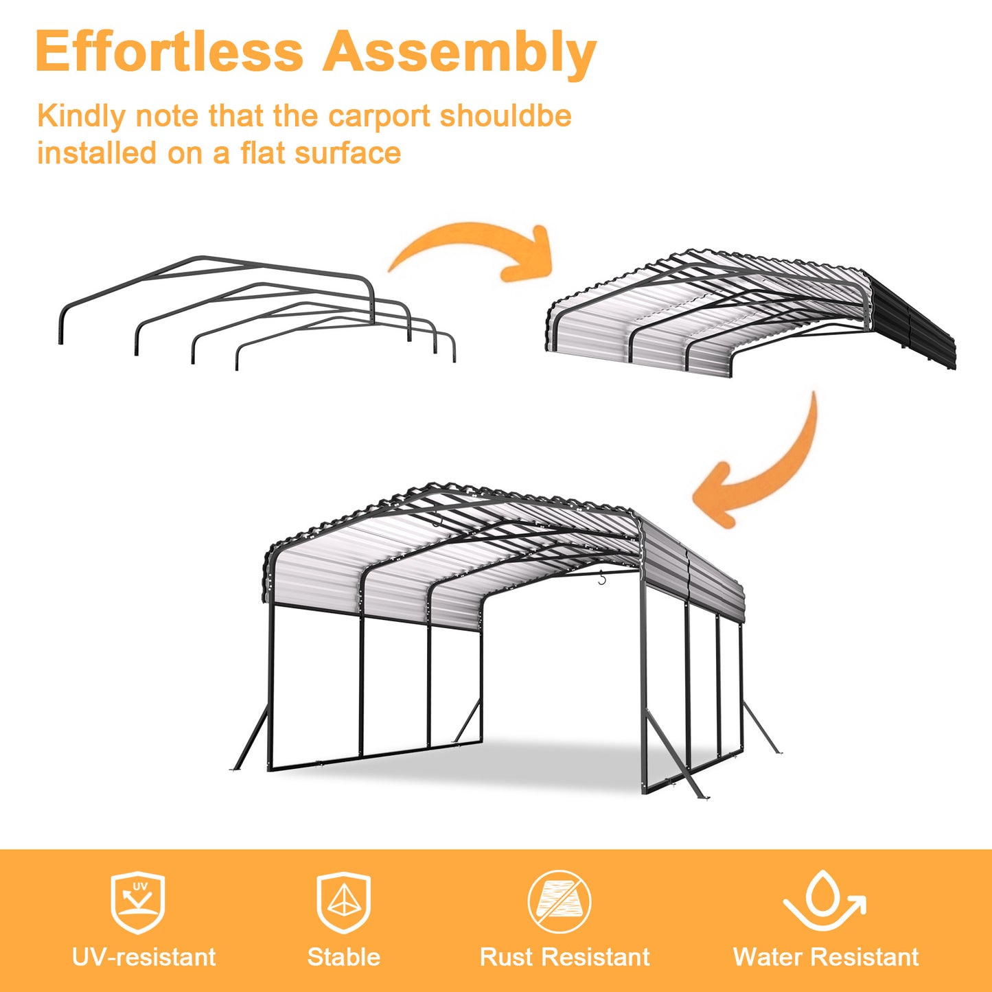 10x15FT Metal Carport, Heavy Duty Car Port Canopy with Aluminum Alloy Roof and Frame, Extra Large Carports Withstand Strong Wind or Heavy Rain, Suitable for Parking Pickup, Boat, Car, and Tractor