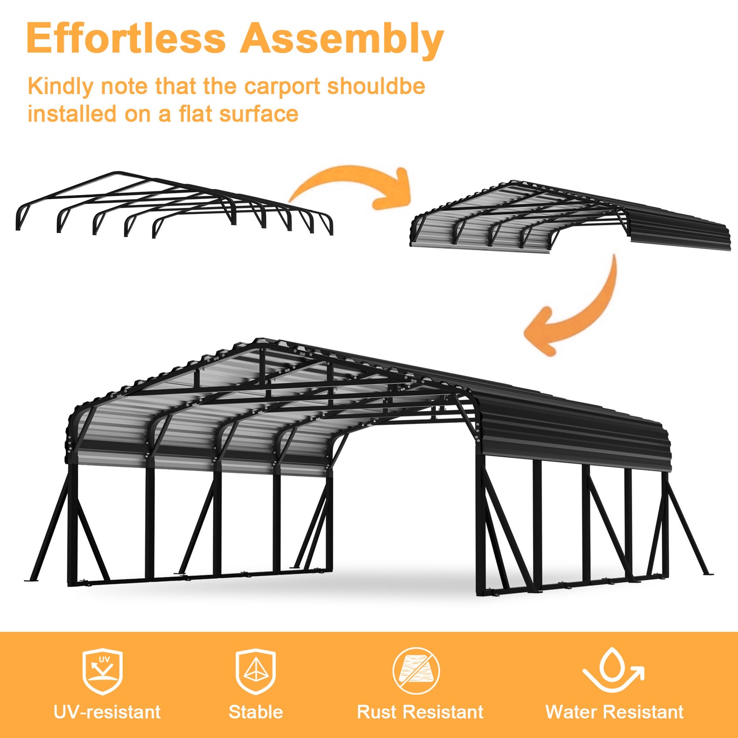 20x20FT Metal Carport, Heavy Duty Car Port Canopy with Aluminum Alloy Roof and Frame, Extra Large Carports Withstand Strong Wind or Heavy Rain, Suitable for Parking Pickup, Boat, Car, and Tractor