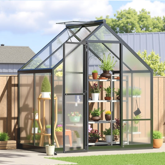6×4FT Green Houses for Outside, Large Walk-in Greenhouse for Outdoors and Winter Garden Planting, Enhanced Aluminum Greenhouse Kit Withstands Strong Wind or Heavy Snow to Protect Vegetable or Plants