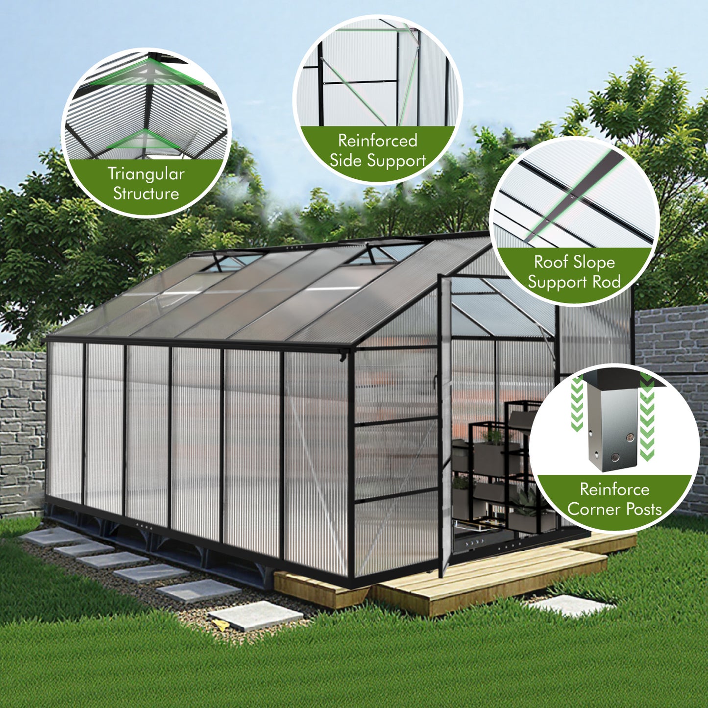 10×12FT Green Houses for Outside, Large Walk-in Greenhouse for Outdoors and Winter Garden Planting, Enhanced Aluminum Greenhouse Kit Withstands Strong Wind or Heavy Snow to Protect Vegetable or Plants