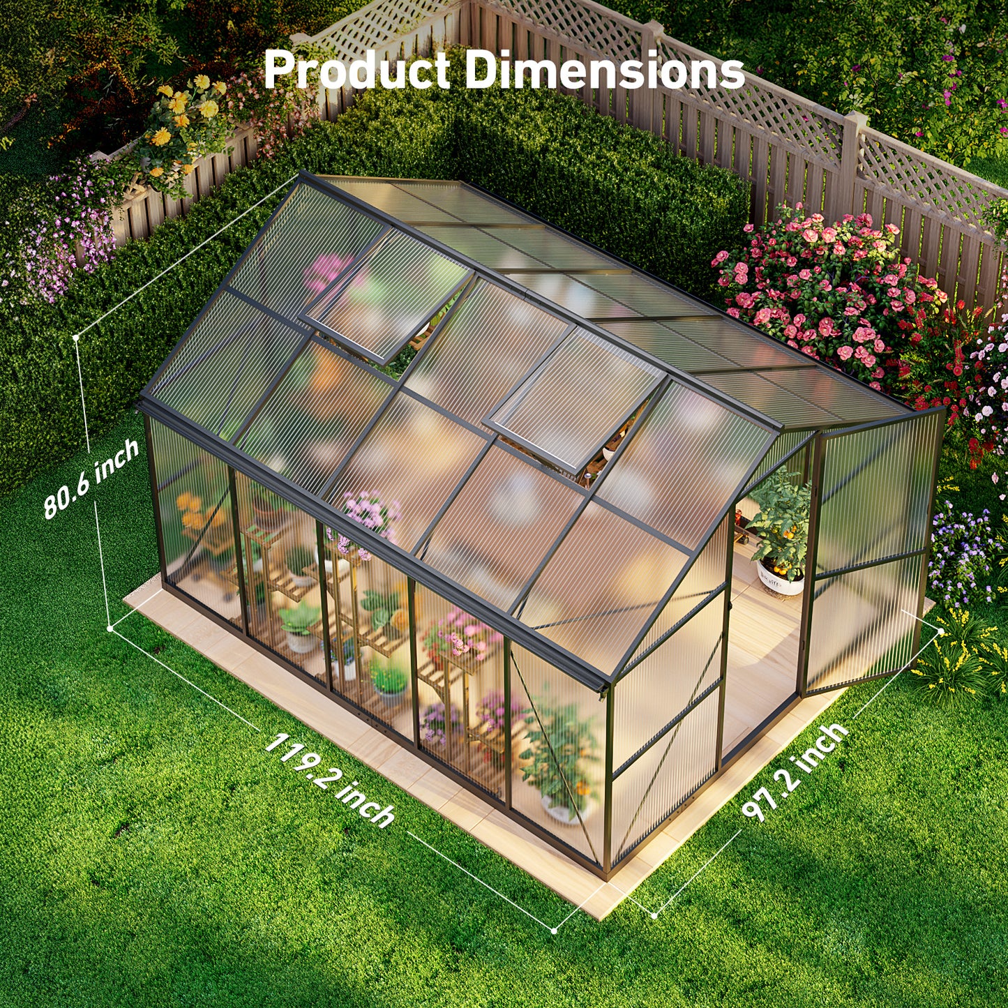 8×10FT Outdoor Walk-in Greenhouse, Heavy-Duty Polycarbonate Greenhouse with Reinforced Aluminum Frame for Garden, Backyard, or Winter Planting