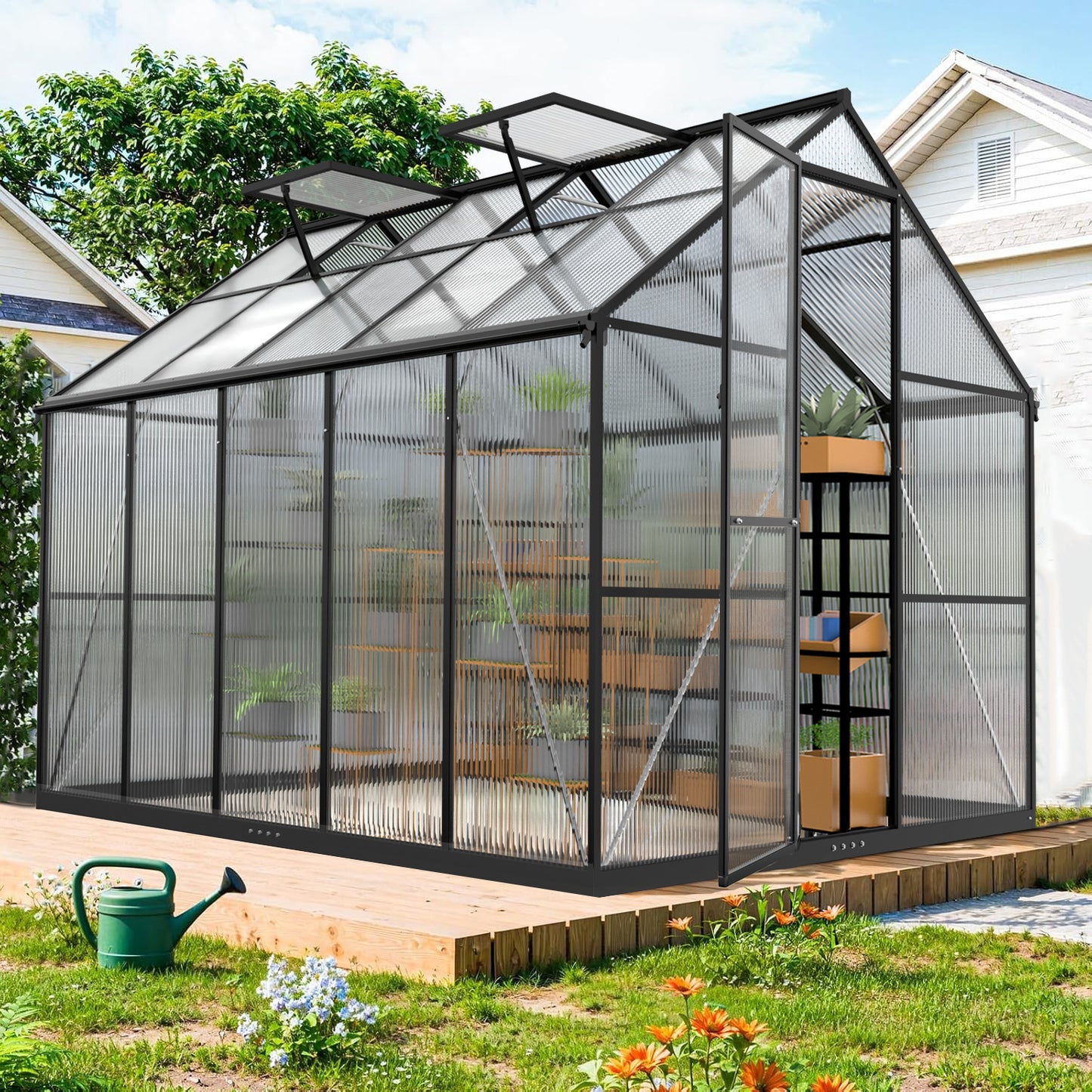 8×10FT Green Houses for Outside, Large Walk-in Greenhouse for Outdoors and Winter Garden Planting, Enhanced Aluminum Greenhouse Kit Withstands Strong Wind or Heavy Snow to Protect Vegetable or Plants