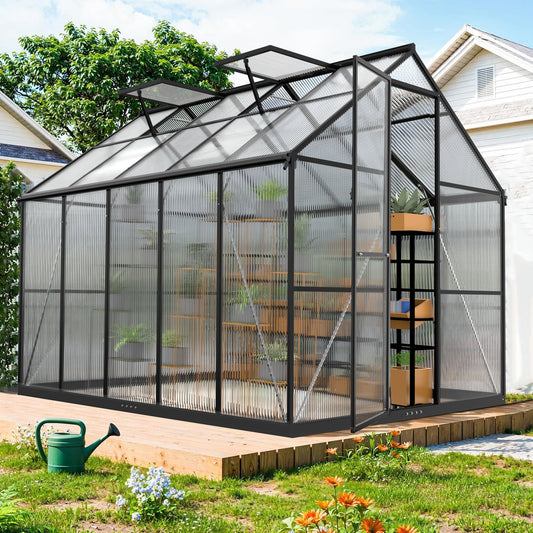 8×10FT Green Houses for Outside, Large Walk-in Greenhouse for Outdoors and Winter Garden Planting, Enhanced Aluminum Greenhouse Kit Withstands Strong Wind or Heavy Snow to Protect Vegetable or Plants