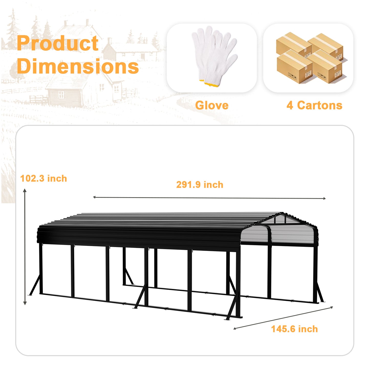 12x25FT Metal Carport, Heavy Duty Car Port Canopy with Aluminum Alloy Roof and Frame, Extra Large Carports Withstand Strong Wind or Heavy Rain, Suitable for Parking Pickup, Boat, Car, and Tractor