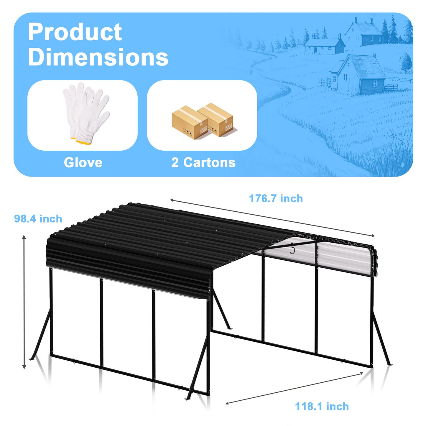 10x15FT Heavy-Duty Metal Carport, Outdoor Car port Canopy with Reinforced Iron Frame, All-Weather Shelter for Cars, Trucks & Boats, Easy Assembly