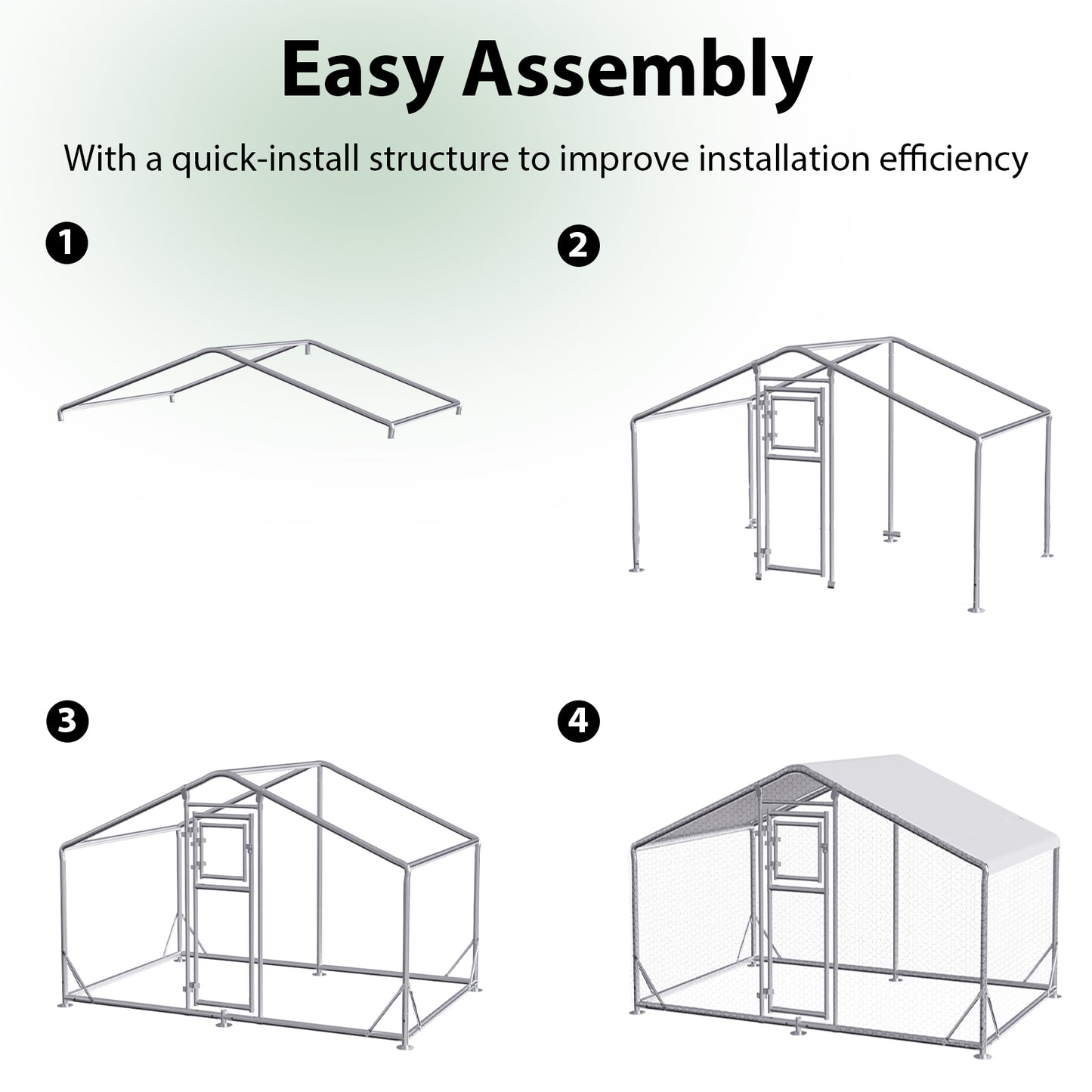 Metal Chicken Coop with Waterproof Cover, Large Walk-in Poultry Run for Backyard, Reinforced Frame with Perch Ladder for Chickens, Ducks & Small Pets, 9.8x6.5x6.4FT