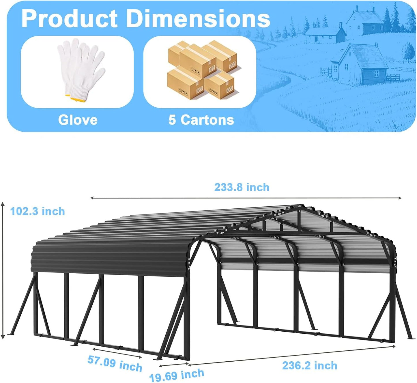 20x20FT Heavy-Duty Metal Carport, Outdoor Car port Canopy with Reinforced Iron Frame, All-Weather Shelter for Cars, Trucks & Boats, Easy Assembly