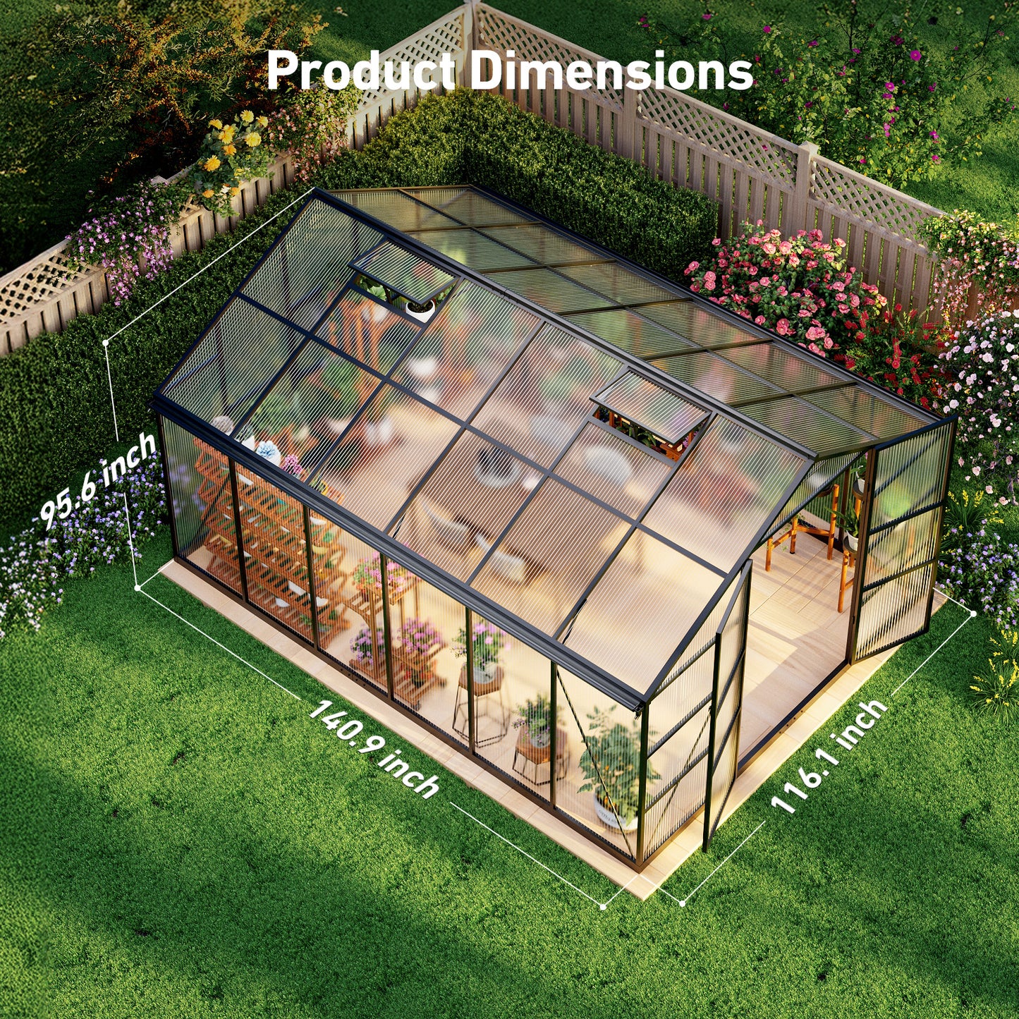 10×12FT Outdoor Walk-in Greenhouse, Heavy-Duty Polycarbonate Greenhouse with Reinforced Aluminum Frame for Garden, Backyard, or Winter Planting