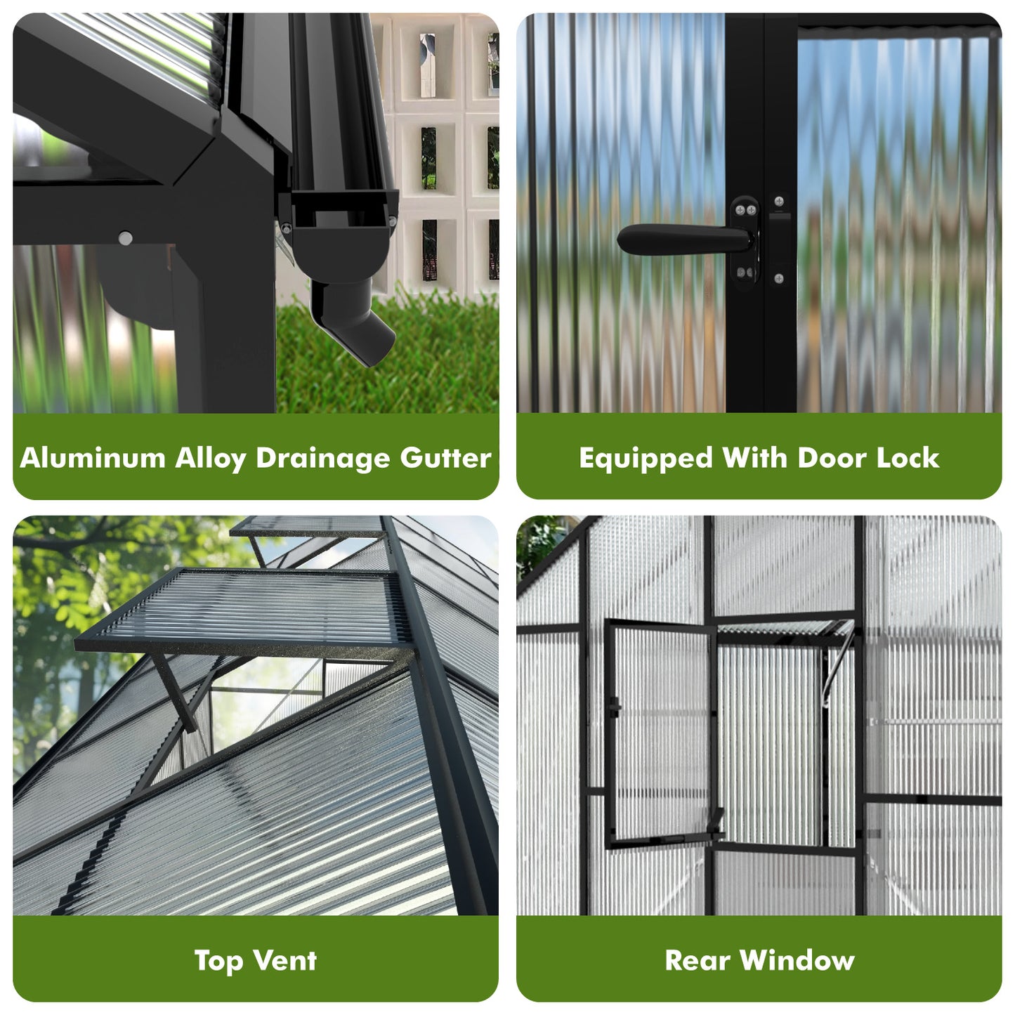 10×12FT Green Houses for Outside, Large Walk-in Greenhouse for Outdoors and Winter Garden Planting, Enhanced Aluminum Greenhouse Kit Withstands Strong Wind or Heavy Snow to Protect Vegetable or Plants