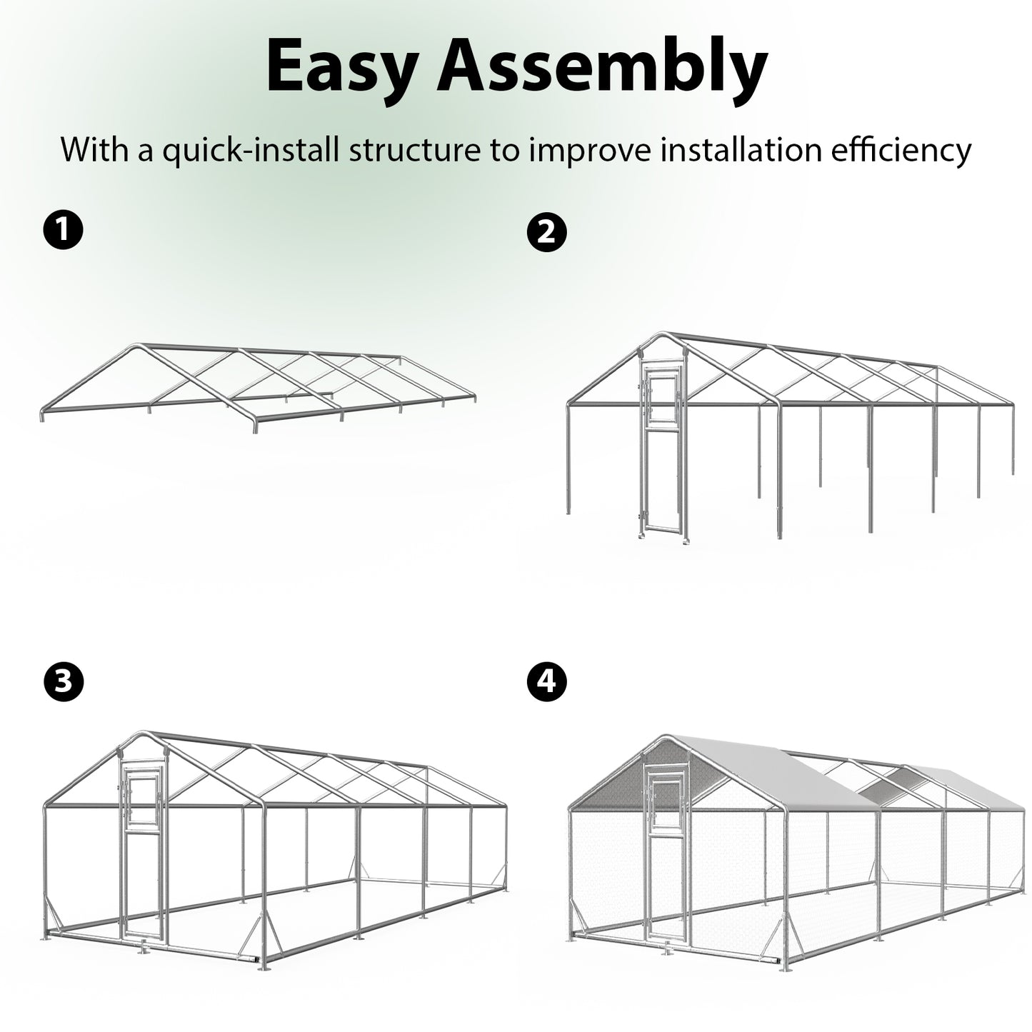 Metal Chicken Coop with Waterproof Cover, Large Walk-in Poultry Run for Backyard, Reinforced Frame with Perch Ladder for Chickens, Ducks & Small Pets, 9.8x26.2x6.4FT