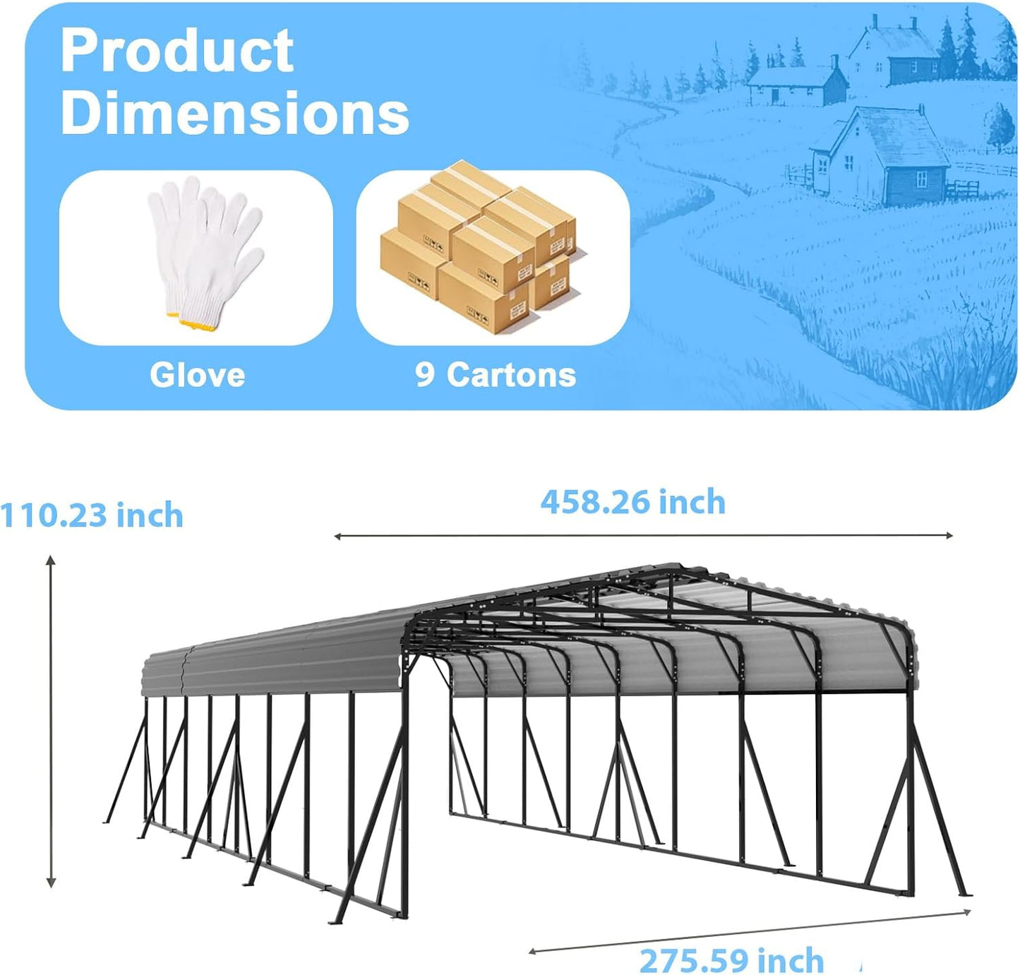 20x40FT Heavy-Duty Metal Carport, Outdoor Car port Canopy with Reinforced Iron Frame, All-Weather Shelter for Cars, Trucks & Boats, Easy Assembly