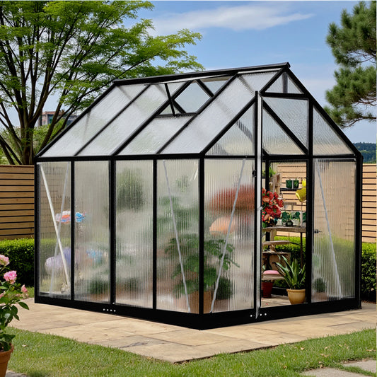 6×8FT Green Houses for Outside, Large Walk-in Greenhouse for Outdoors and Winter Garden Planting, Enhanced Aluminum Greenhouse Kit Withstands Strong Wind or Heavy Snow to Protect Vegetable or Plants