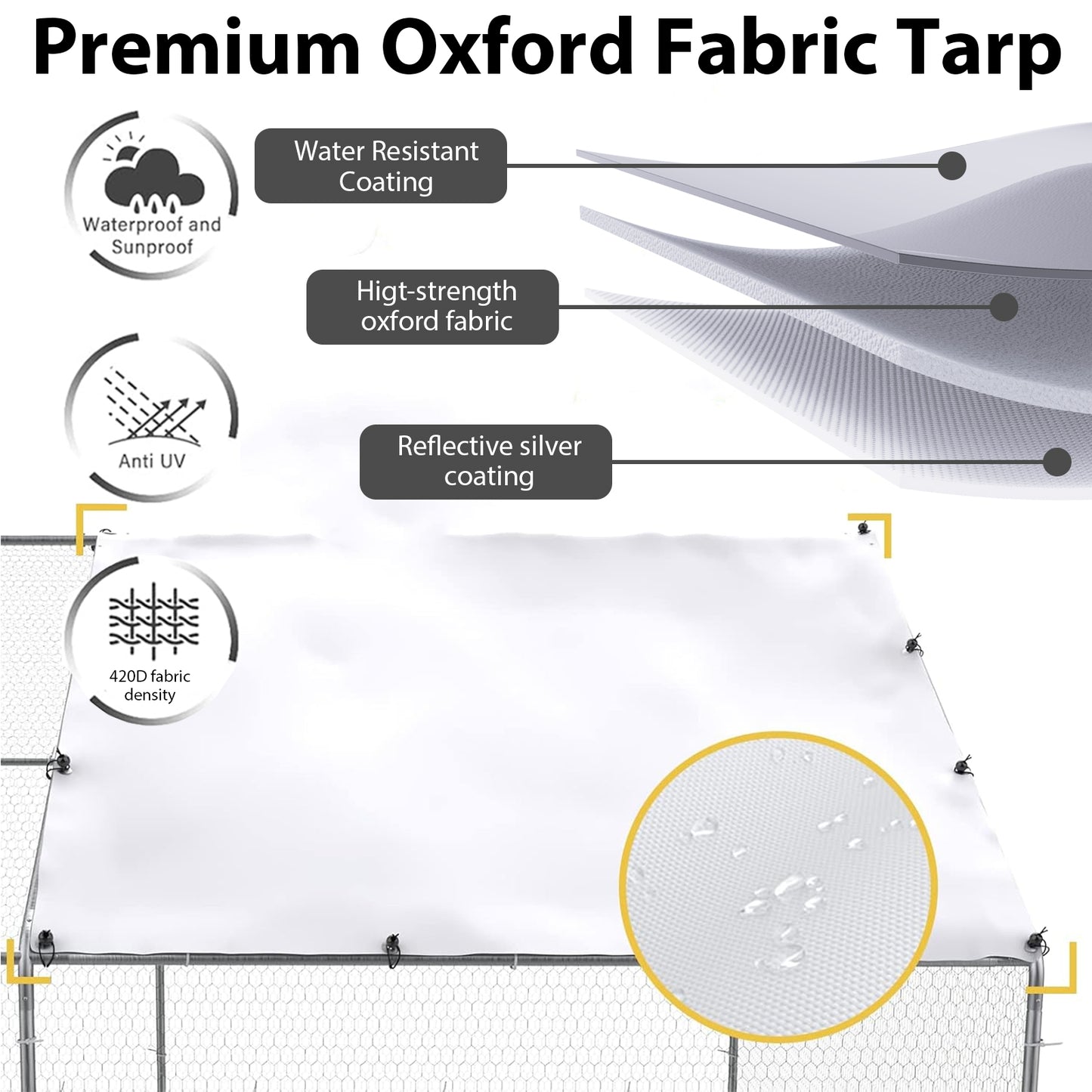 Metal Chicken Coop with Waterproof Cover, Large Metal Chicken Coop with Platform Ladder, Outdoor Chicken Run with Waterproof & UV-Resistant Cover, Reinforced Frame Pen for Chickens, Ducks & Small Pets, 9.8x19.7x6.4FT