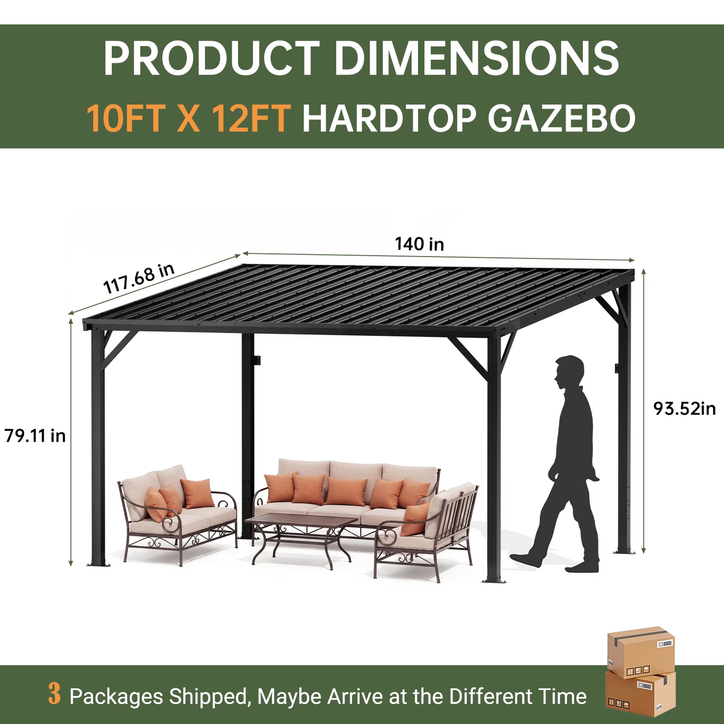 Sylviera 10'x12' Lean-to Hardtop Gazebo, Wall Mount Reinforced Metal Frame, UV Roof, Drainage Channel, Wind Snow Resistant Shelter for Backyard Porch Deck Patio