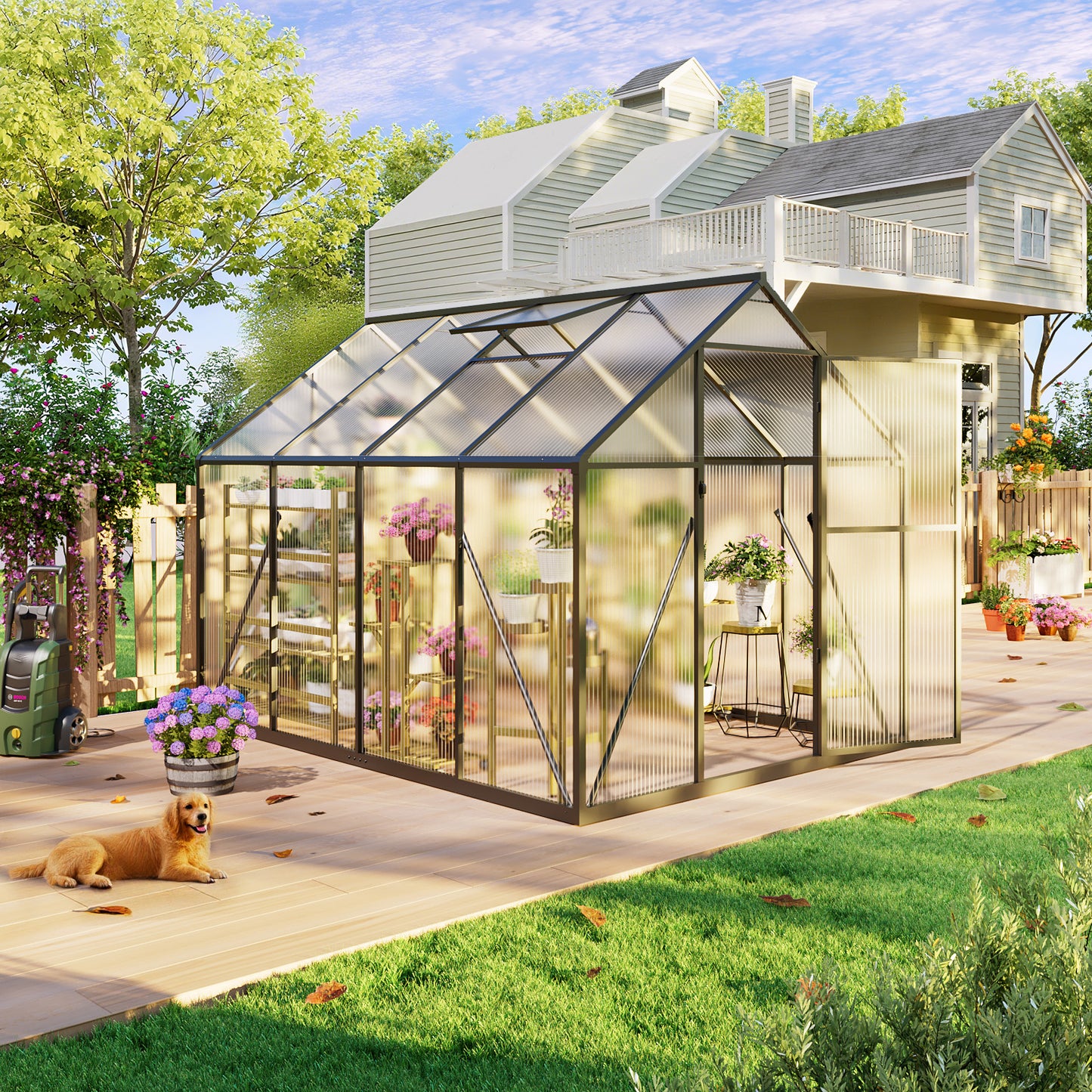 6×8FT Outdoor Walk-in Greenhouse, Heavy-Duty Polycarbonate Greenhouse with Reinforced Aluminum Frame for Garden, Backyard, or Winter Planting