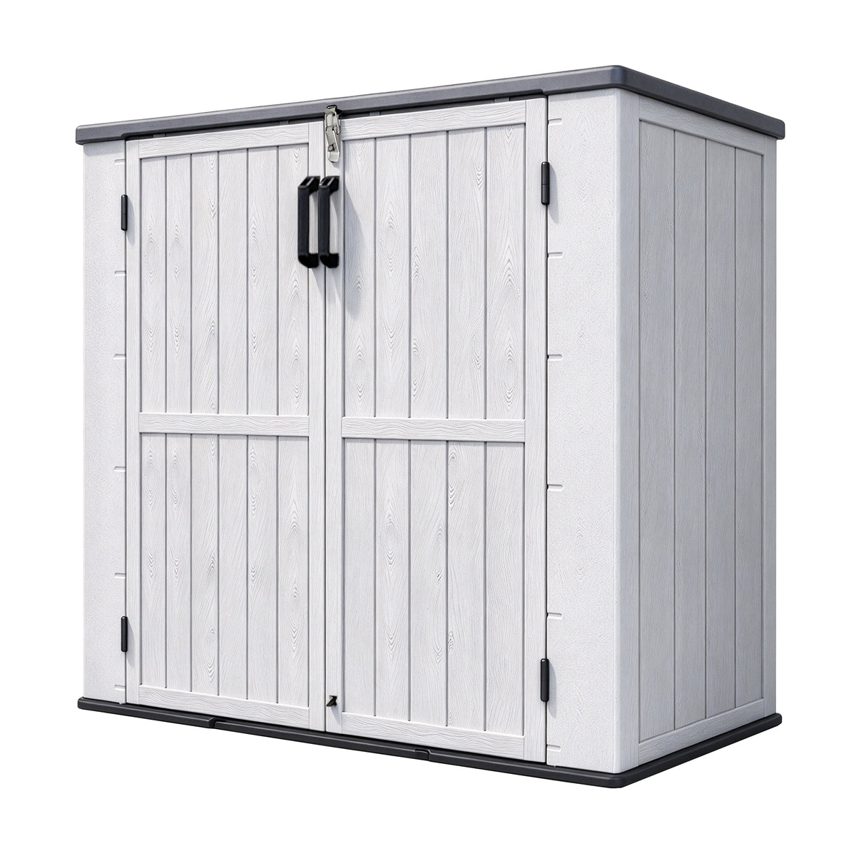 Sylviera 40 Cu.ft Vertical Resin Outdoor Storage Shed with Floor, No Partition Boards, Waterproof Lockable Tool Cabinet for Garden & Pool, Brown, White