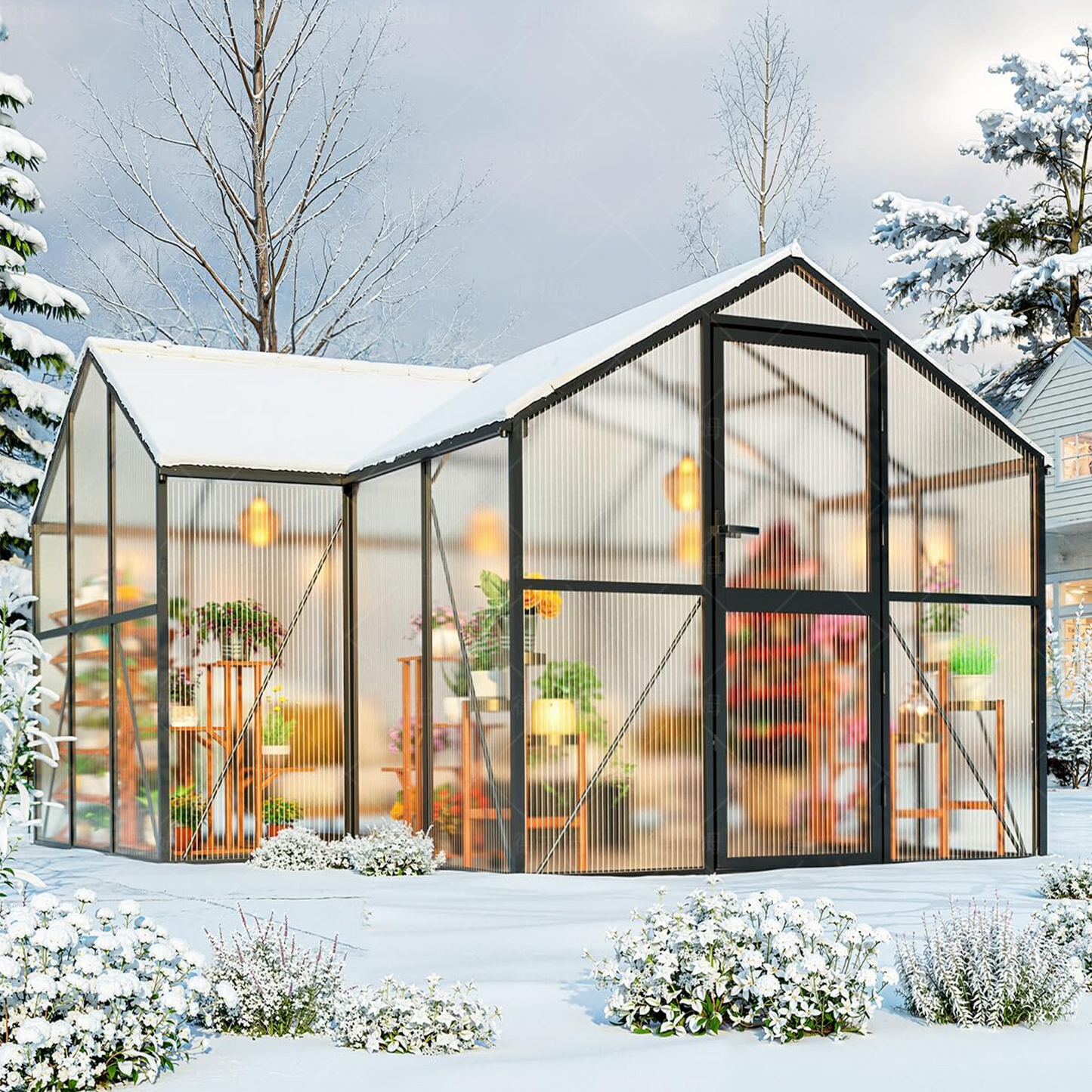 T-Shape Greenhouses, Heavy Duty Greenhouse with UV Protection, Polycarbonate Green House with Windproof Aluminum Frame, Roof Vents & Easy Assembly for Backyard or Garden