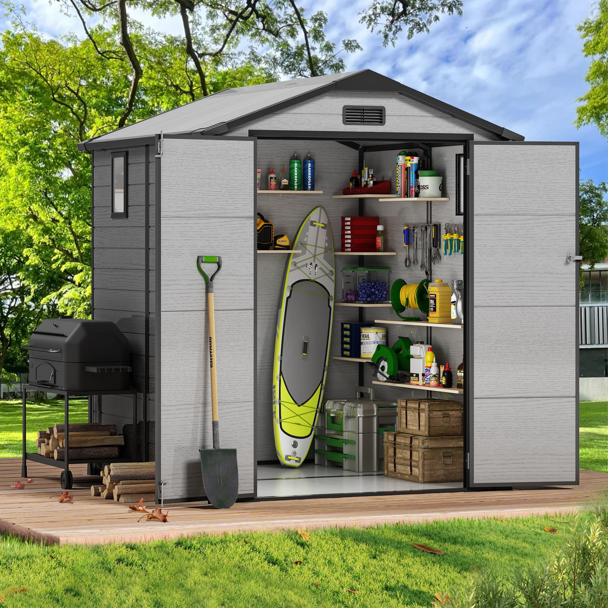 6x6FT Resin Outdoor Storage Shed with Floor, All-Weather