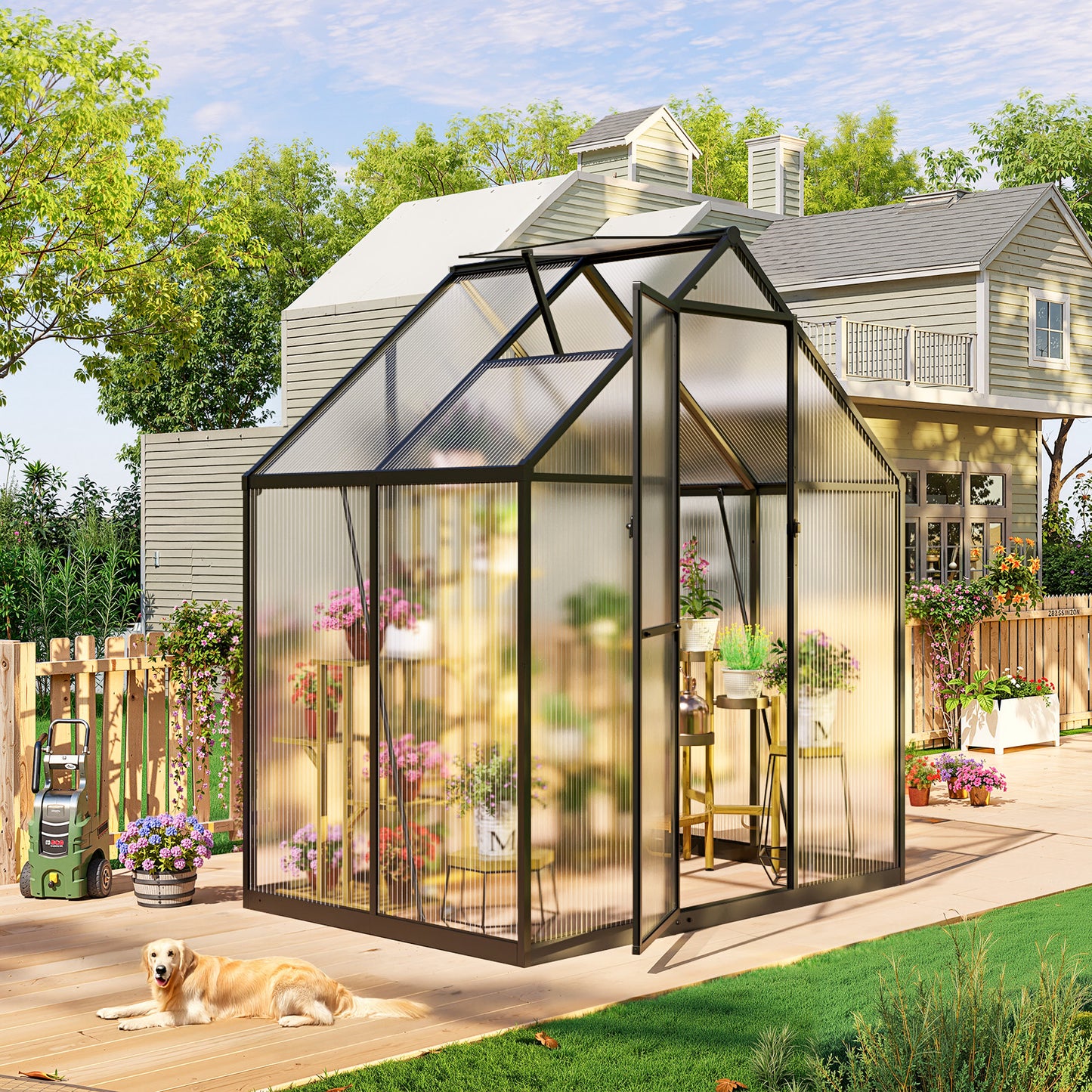 6×4FT Outdoor Walk-in Greenhouse, Heavy-Duty Polycarbonate Greenhouse with Reinforced Aluminum Frame for Garden, Backyard, or Winter Planting