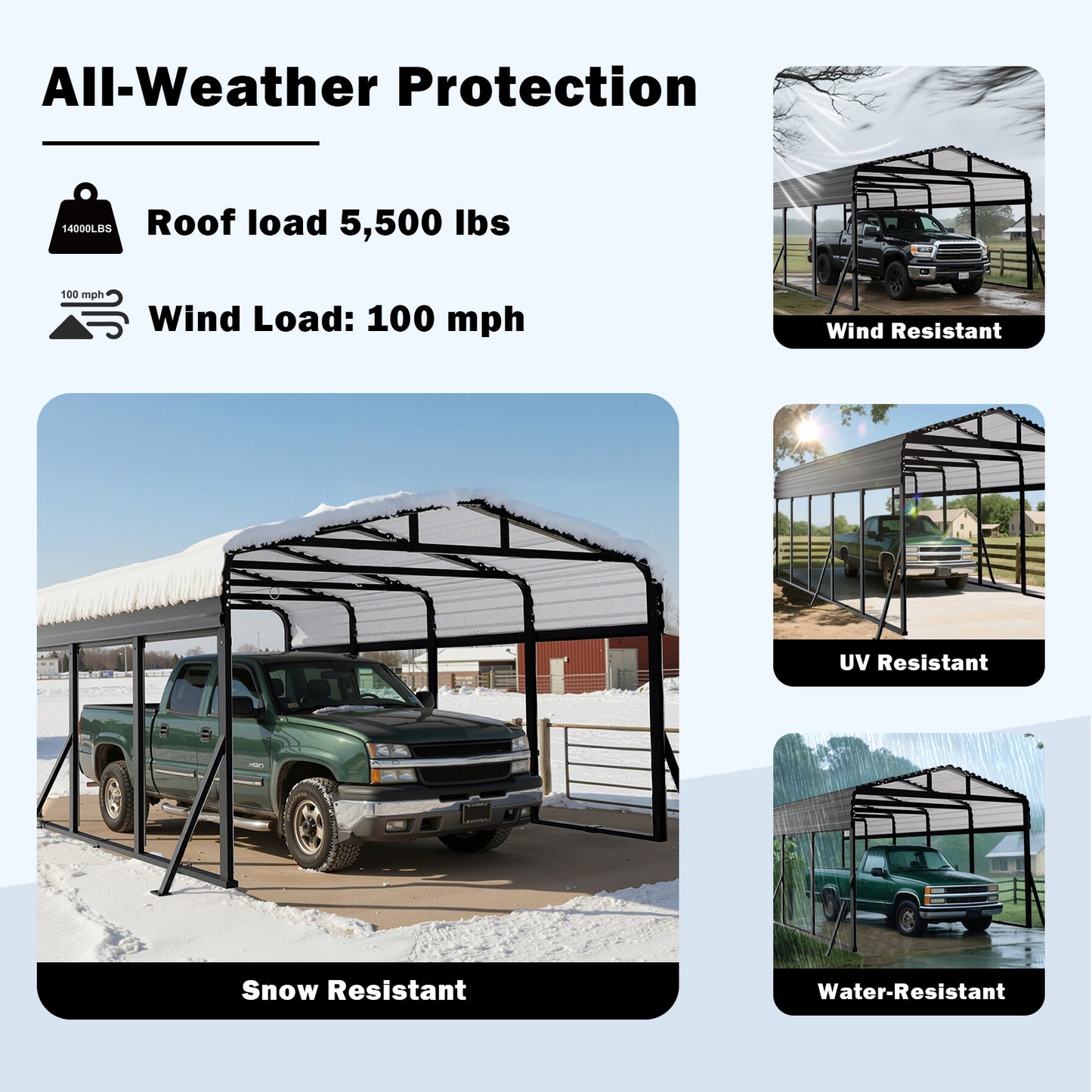 10x15FT Heavy-Duty Metal Carport, Outdoor Car port Canopy with Reinforced Iron Frame, All-Weather Shelter for Cars, Trucks & Boats, Easy Assembly
