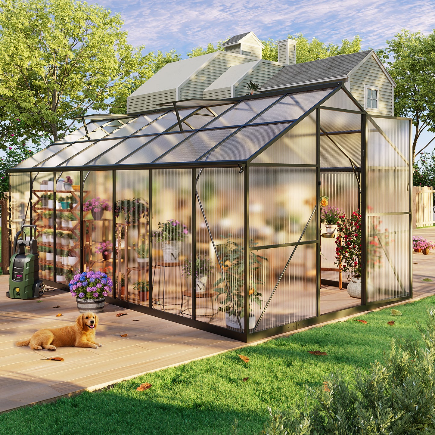 8×14FT Outdoor Walk-in Greenhouse, Heavy-Duty Polycarbonate Greenhouse with Reinforced Aluminum Frame for Garden, Backyard, or Winter Planting